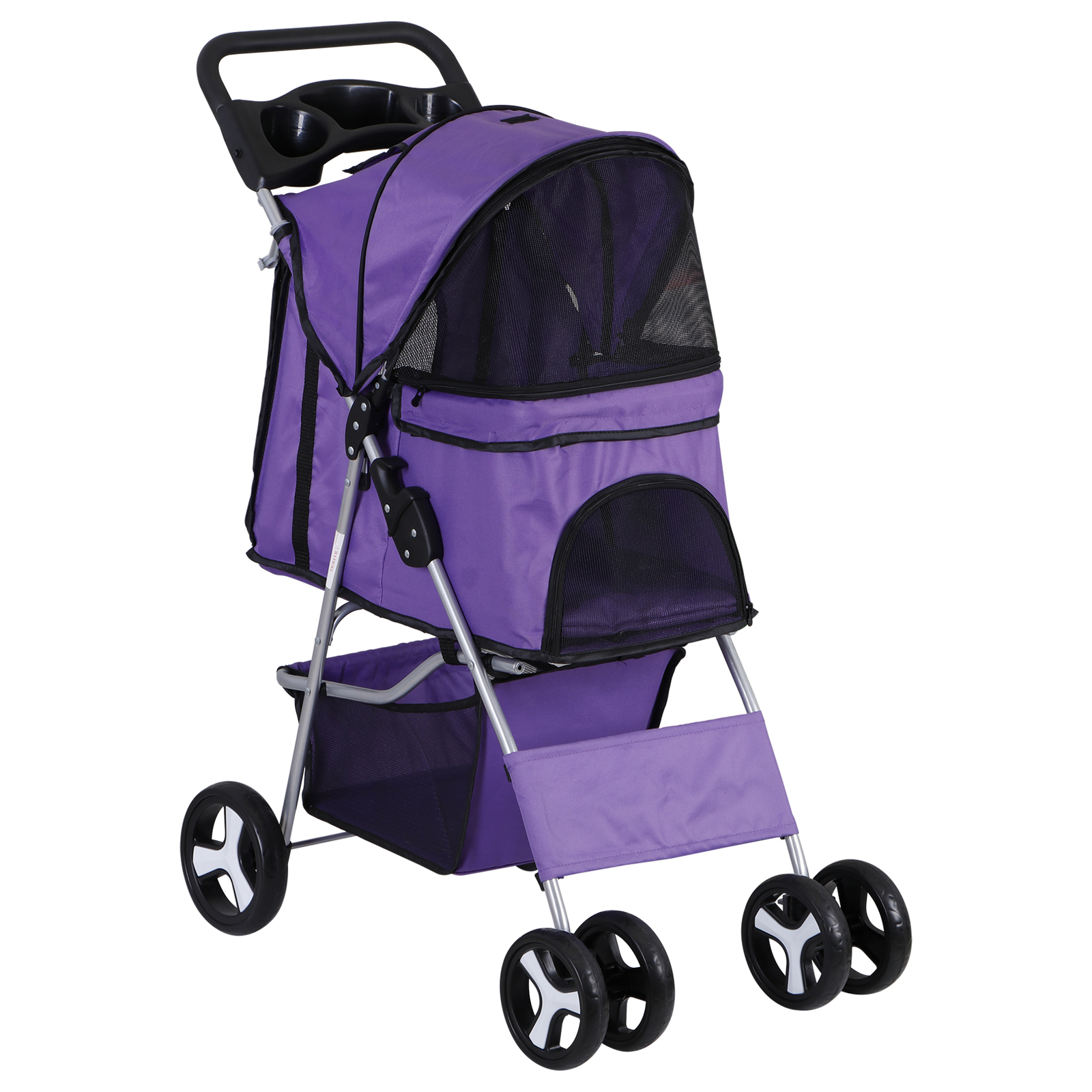 4 Wheel Dog Stroller Pet Stroller Travel Carriage w/Foldable Carrier Cart Purple