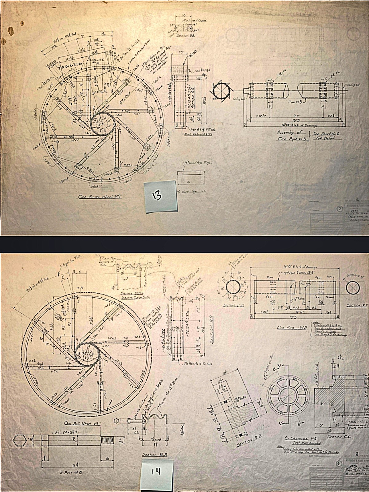 Original 1930's Industrial OIL DERRICK Technical drawings, Diazo/Blueprint LOT