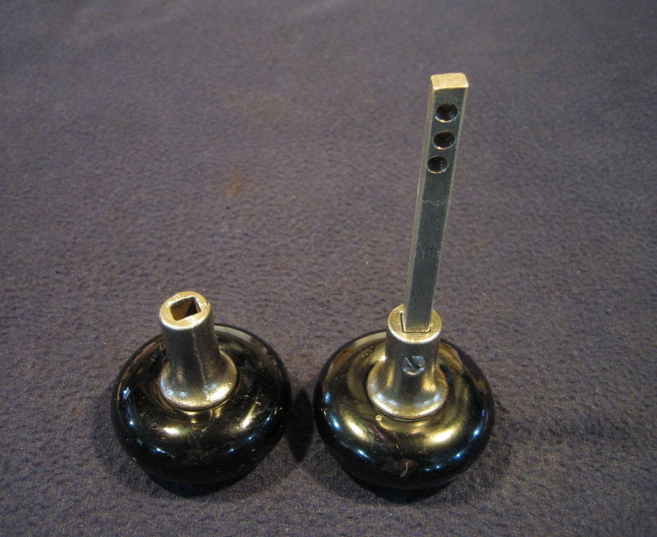 Nice Pair Antique Victorian Jet Black Porcelain Door Knobs 5/8 Shanks - 1890's