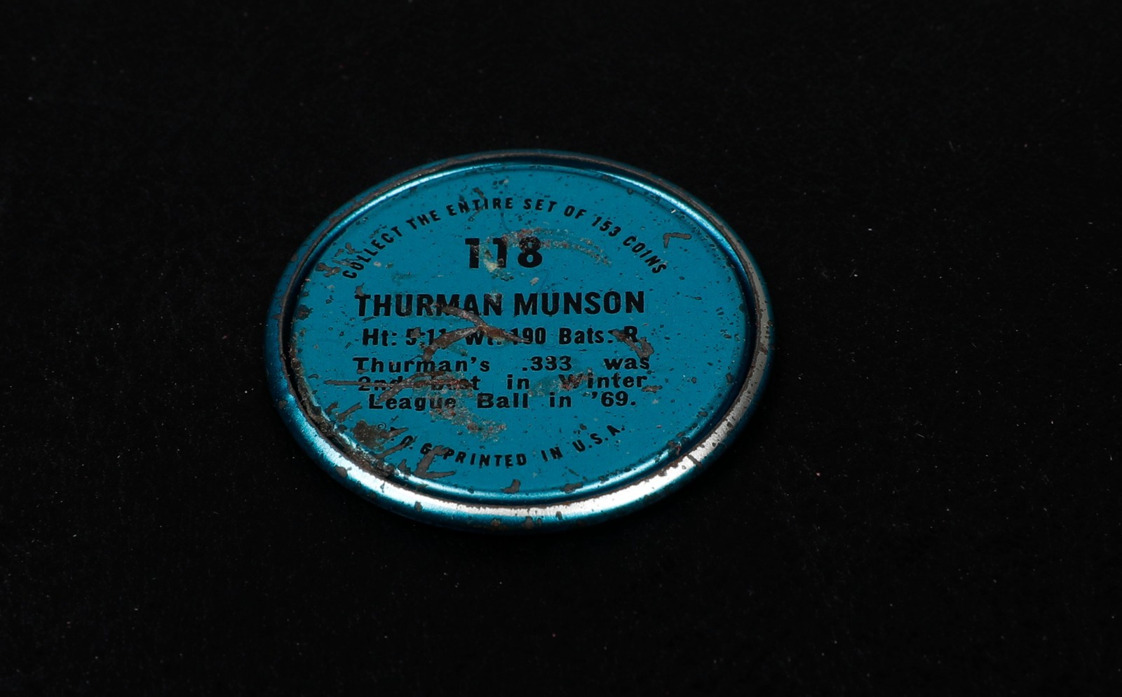 1971 Topps Baseball Coin Pin 118 THURMAN MUNSON New York Yankees