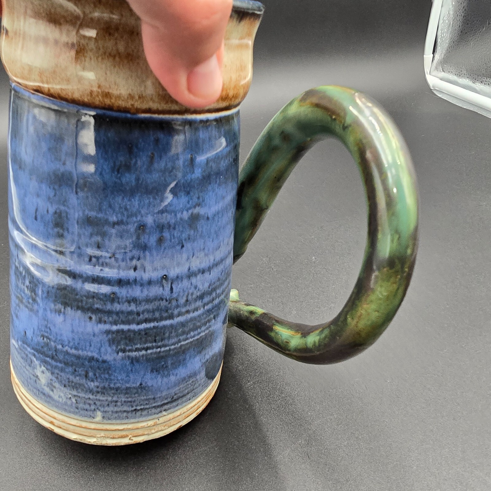 Studio Art Pottery Dragon Mug Stein Cup Large Artist Signed CM HR 7" tall