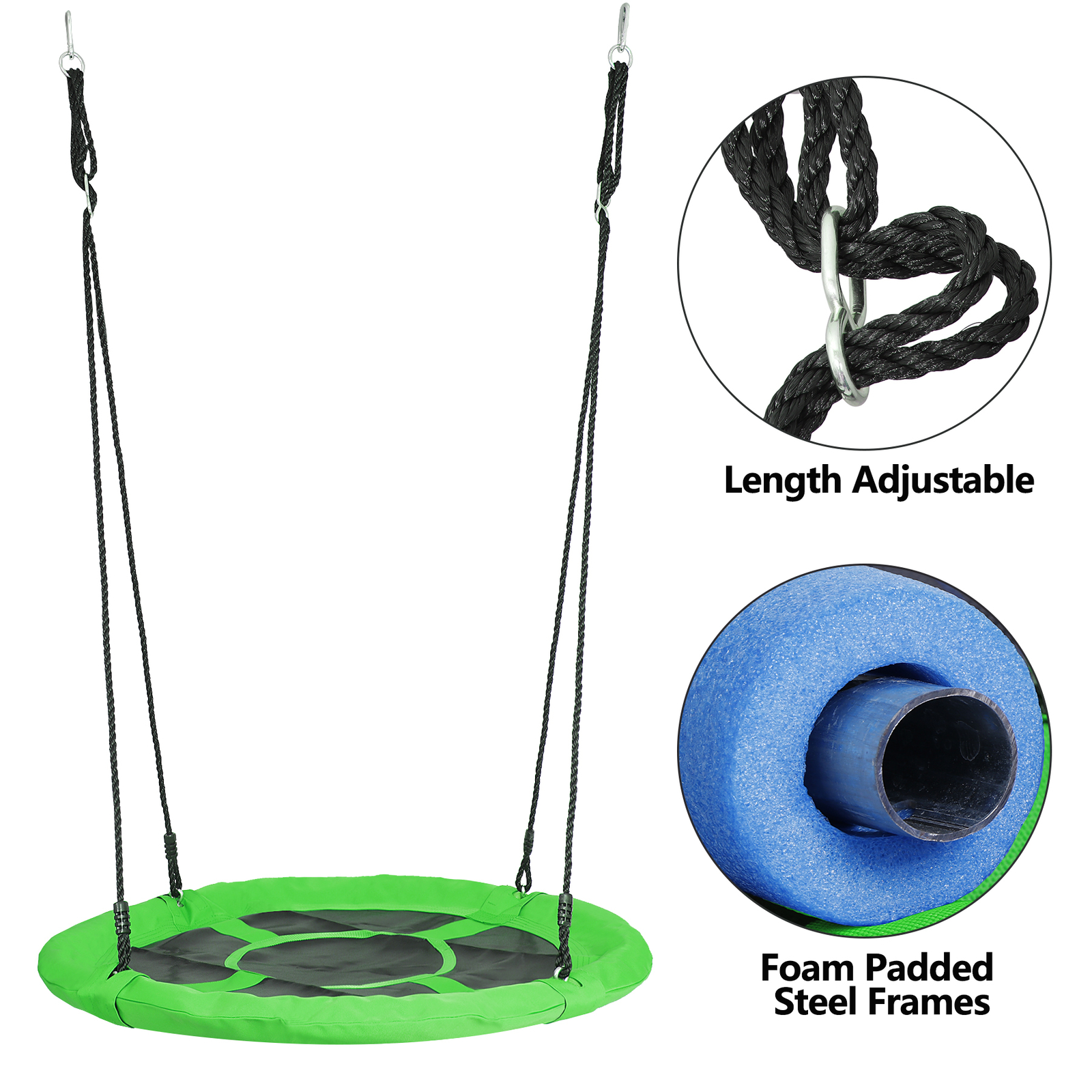 800lb 40" Round Saucer Tree Swing Seat Waterproof W/Hanging Rope for Kids Green