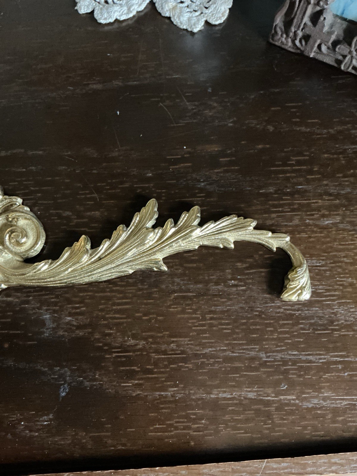 Vtg Solid Brass Wall Decor Ornate Baroque Topper 16” Long