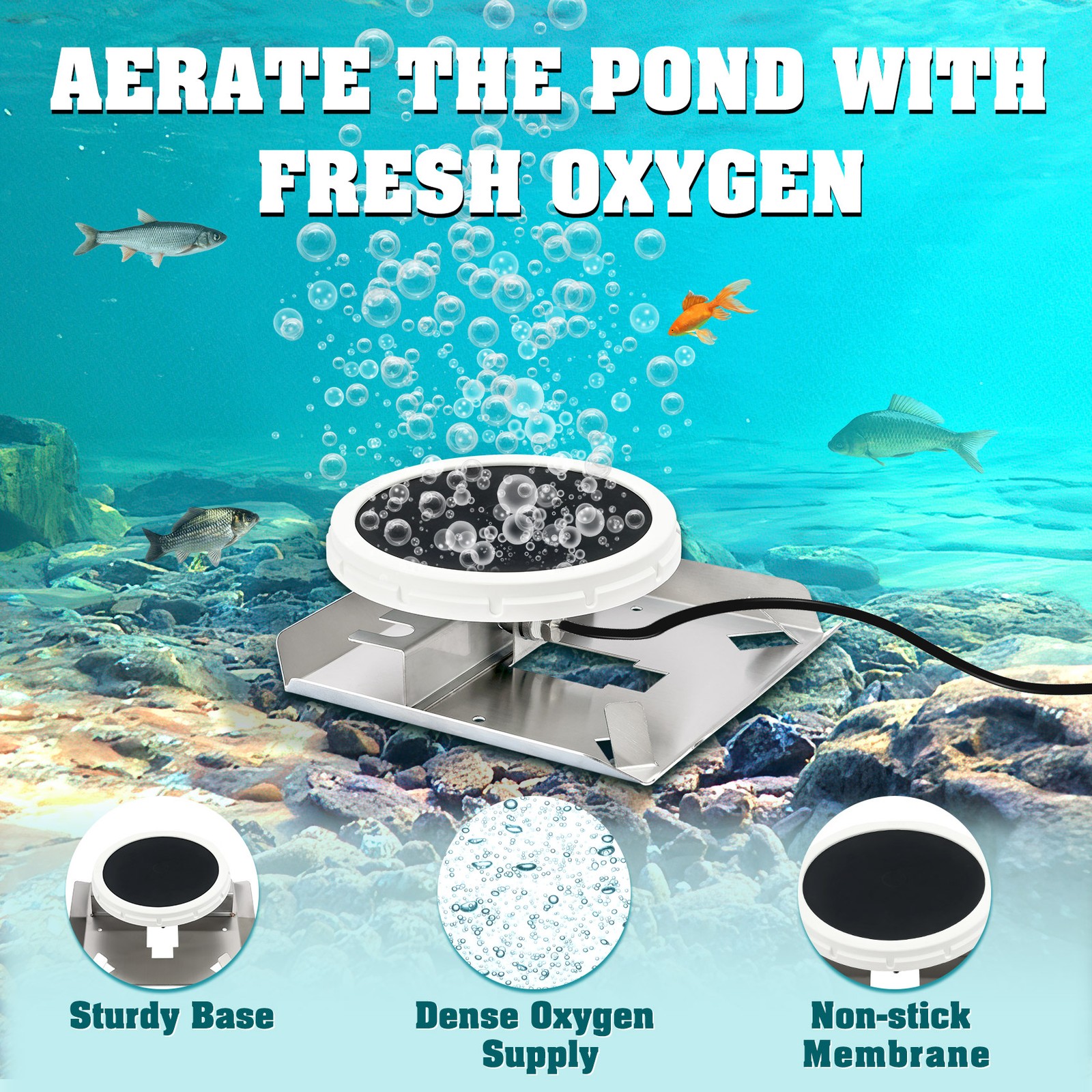 750W Pond Aerator Pond Lake Air Pump Kit with 2 Tubings & 2 Diffusers 5.35CFM