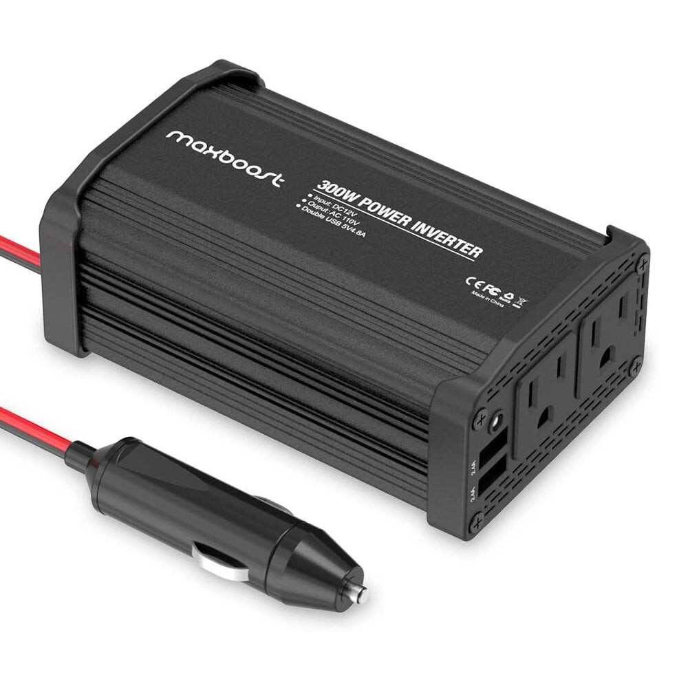 Maxboost 300W Power Inverter Dual 110V AC Outlet and 2.4A/24W USB Car Charger