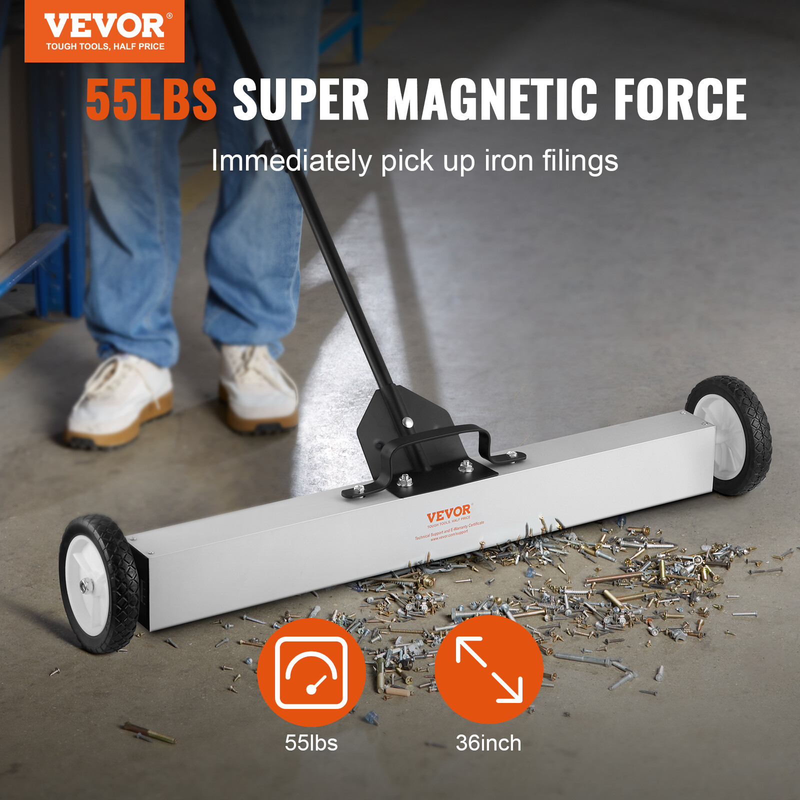 VEVOR 36" Magnetic Sweeper with Wheels 55Lbs Rolling Sweeper Lawn Yard Grass