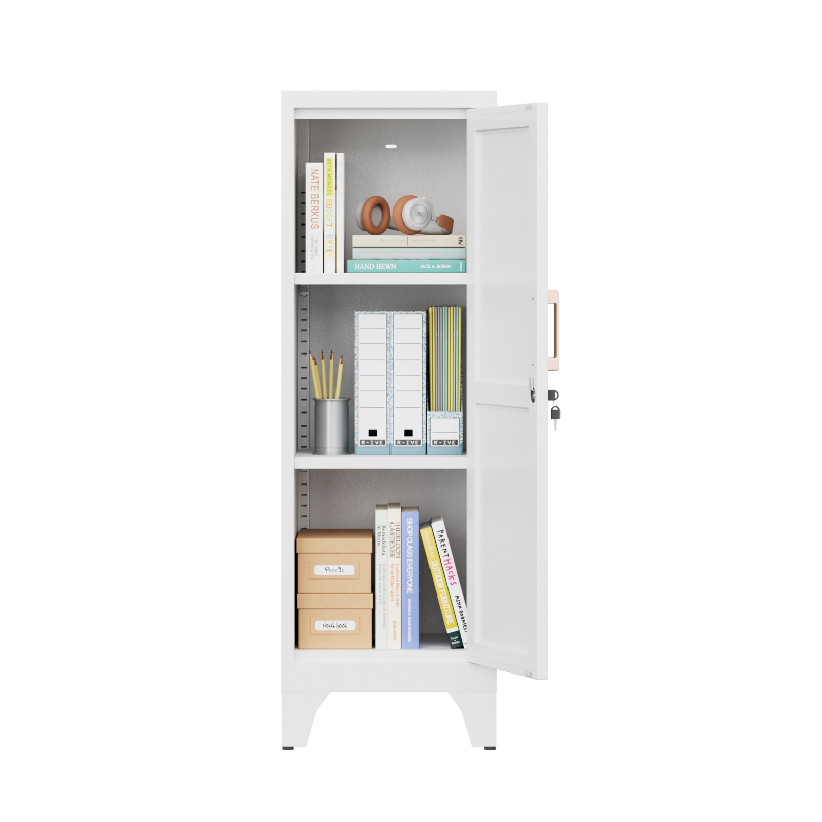 Metal Storage Cabinet with 2 Adjustable Shelves Home Office File Cabinet Locking