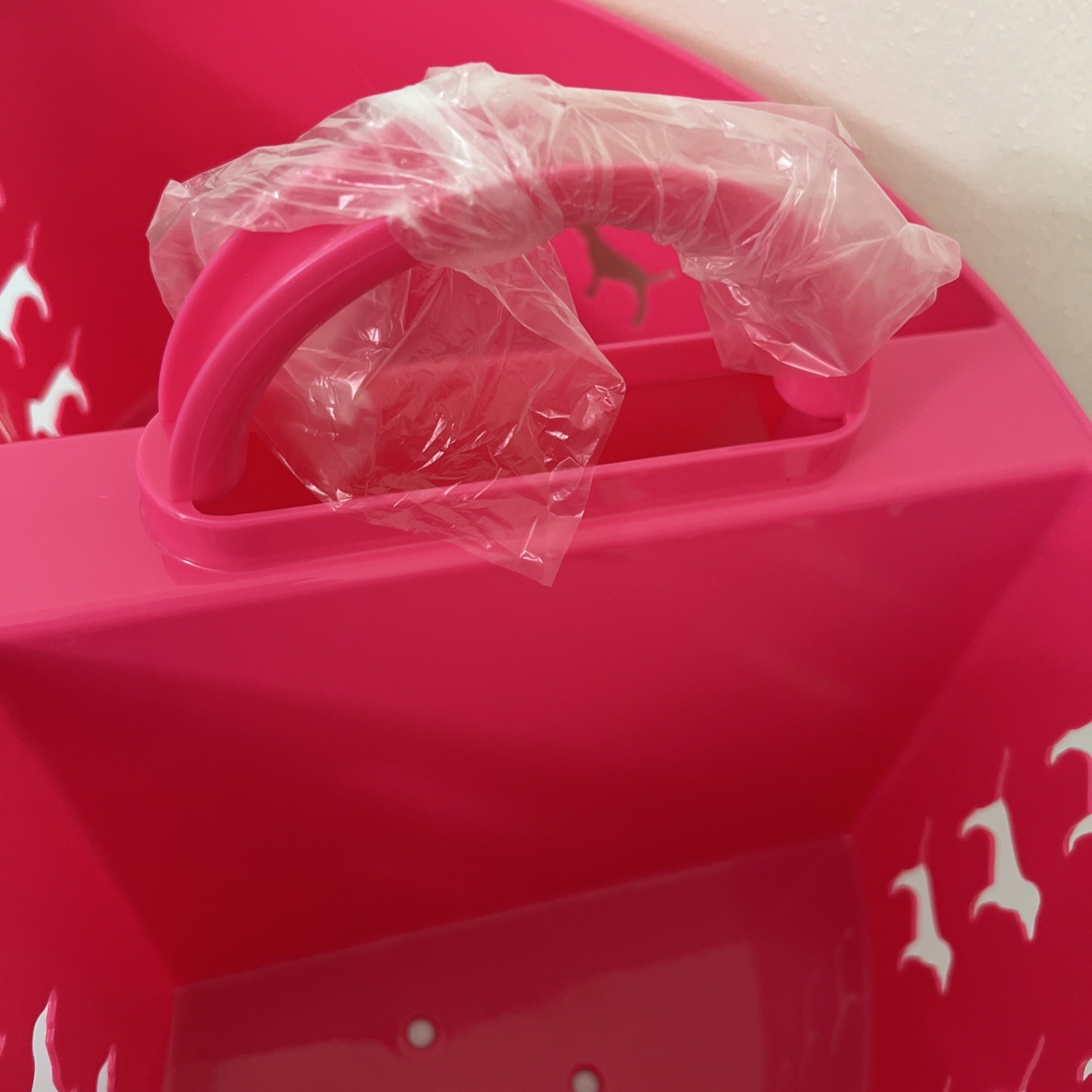 Victorias Secret Pink Dog Graphic Heart Shape SHOWER CADDIE organizer 16Lx6H