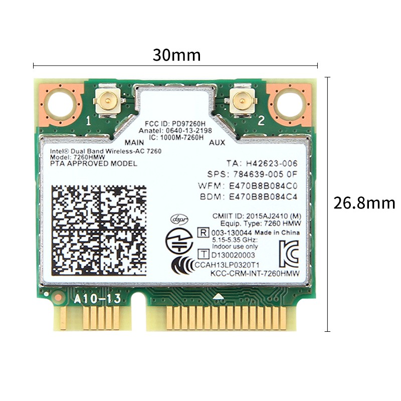 Intel 7260HMW Dual-Band Wireless-AC Card, 802.11ac WiFi + Bluetooth 4.0 for PC