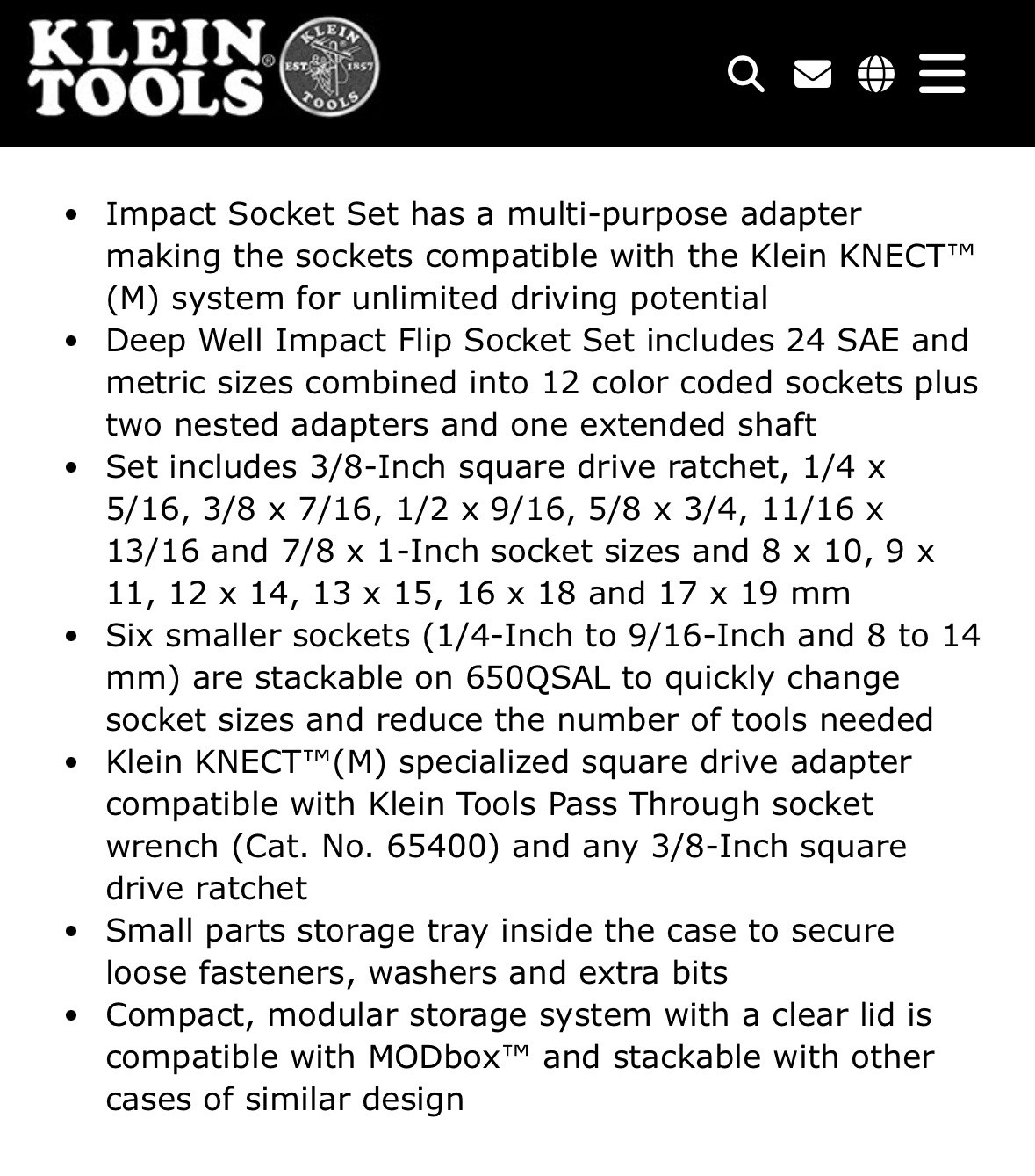 Klein Tools 65626 Flip-24 Deep-Well Heavy-Duty Impact Socket Set SAE/Metric NEW