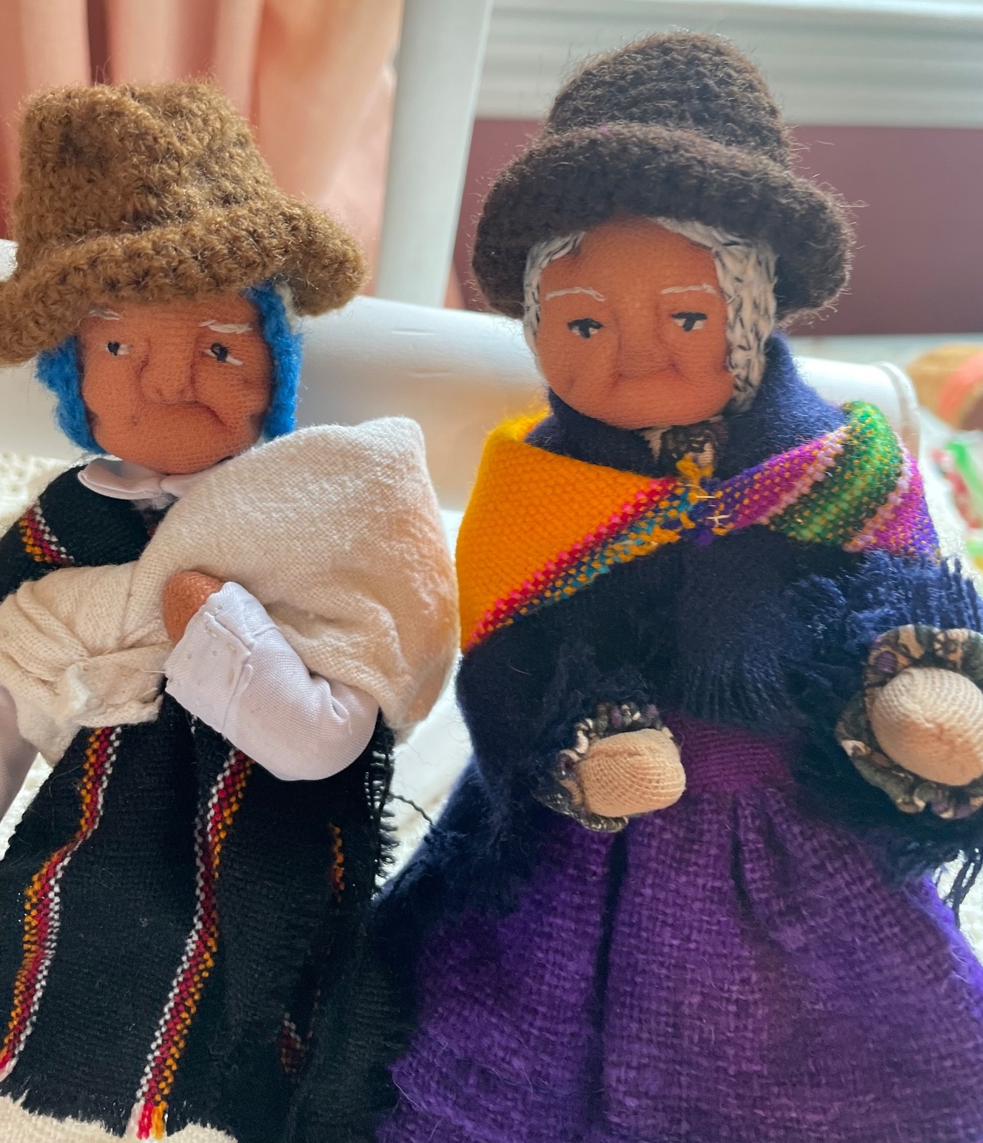 Set Of Hand Woven Peruvian Cloth Dolls 9” tall, 100% Natural Fiber