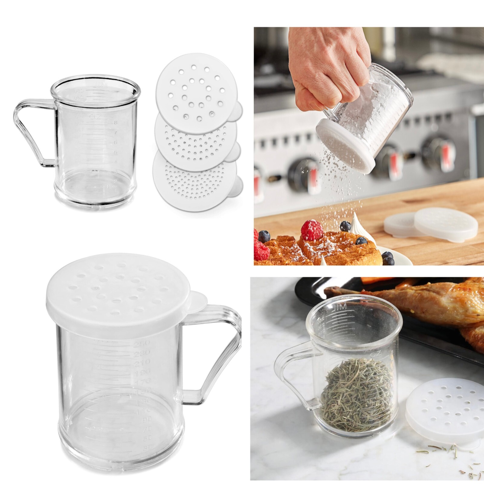 Plastic Shaker with 3 Snap-on Lid, Seasoning Sugar Spice Pepper Shaker, 10 OZ