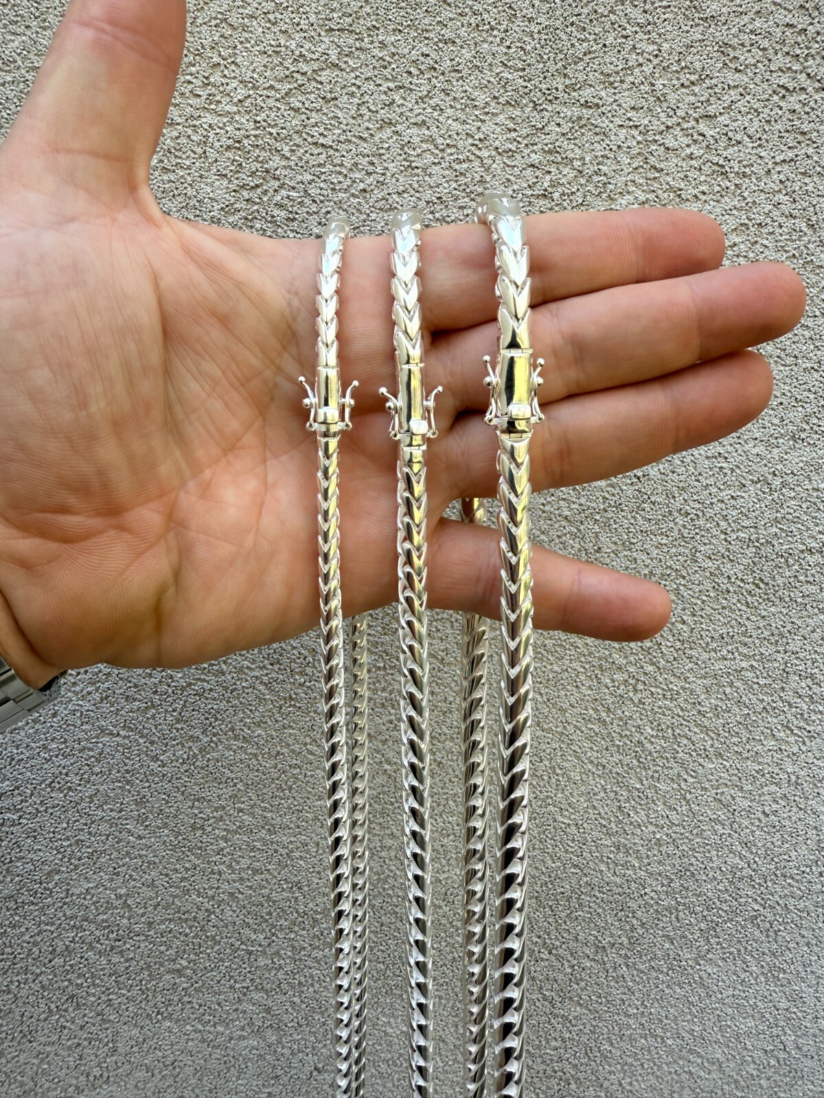 Real 925 Silver Round Franco Chain Or Bracelet 5-7mm Handmade W. Box Clasp