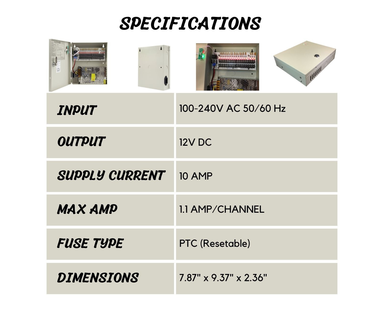 16 Channel 12V DC 10A with 18pcs DC Jack CCTV Power Supply for Security Camera