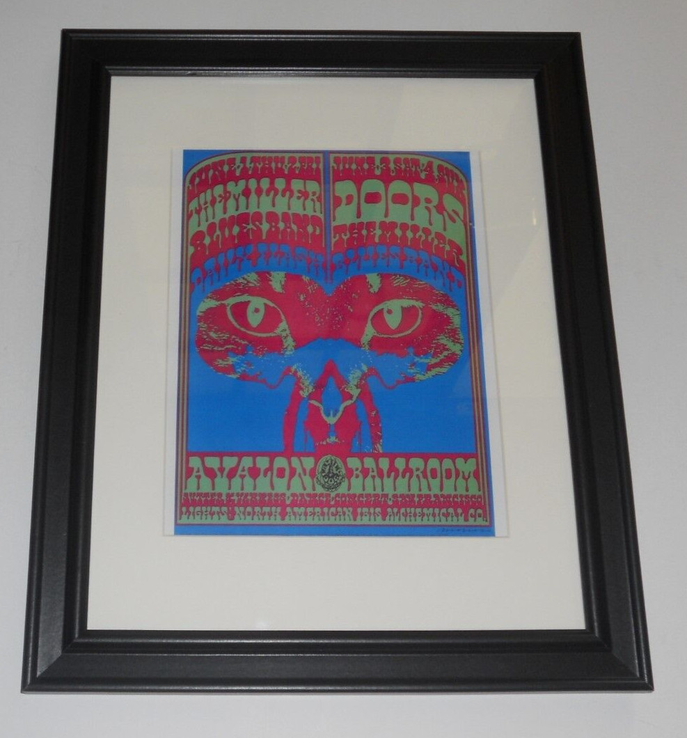 Framed Steve Miller Band / The Doors 1967 Avalon SF CA Handbill Print 14" by 17"