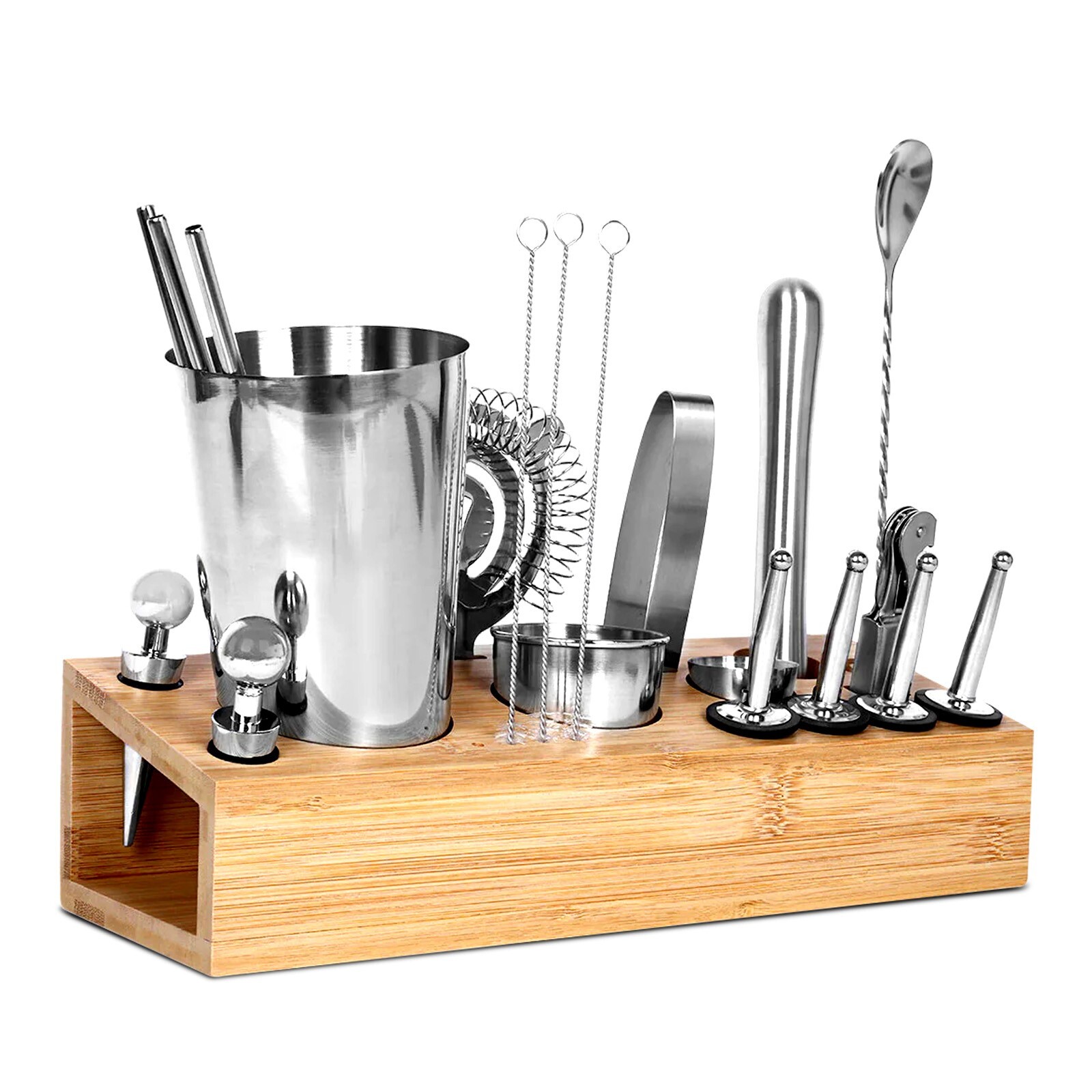 26-Piece Bartender Kit Cocktail Shaker Set with Bamboo Stand – Bar Tools Set