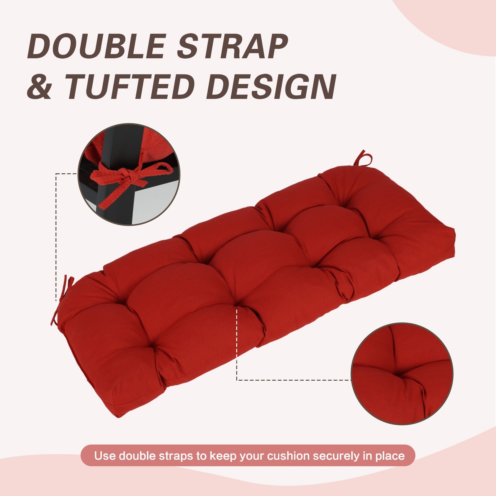 Aoodor 3 Seater Outdoor Bench Cushion Porch Swing Cushion w/Ties Replacement Pad