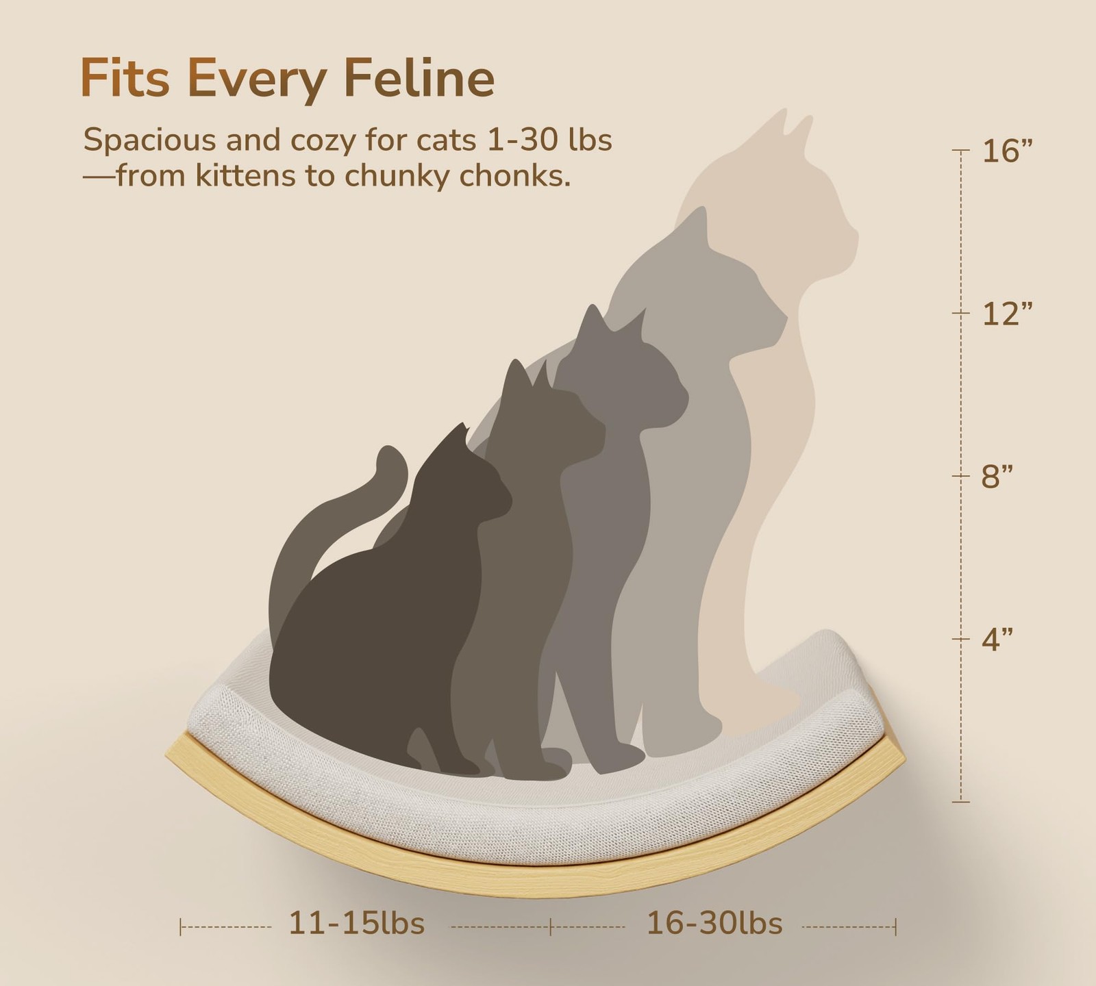 Cat Wall Shelf with Curved Hammock Bed, Wall Mounted Cat Perch with Beige Sof...