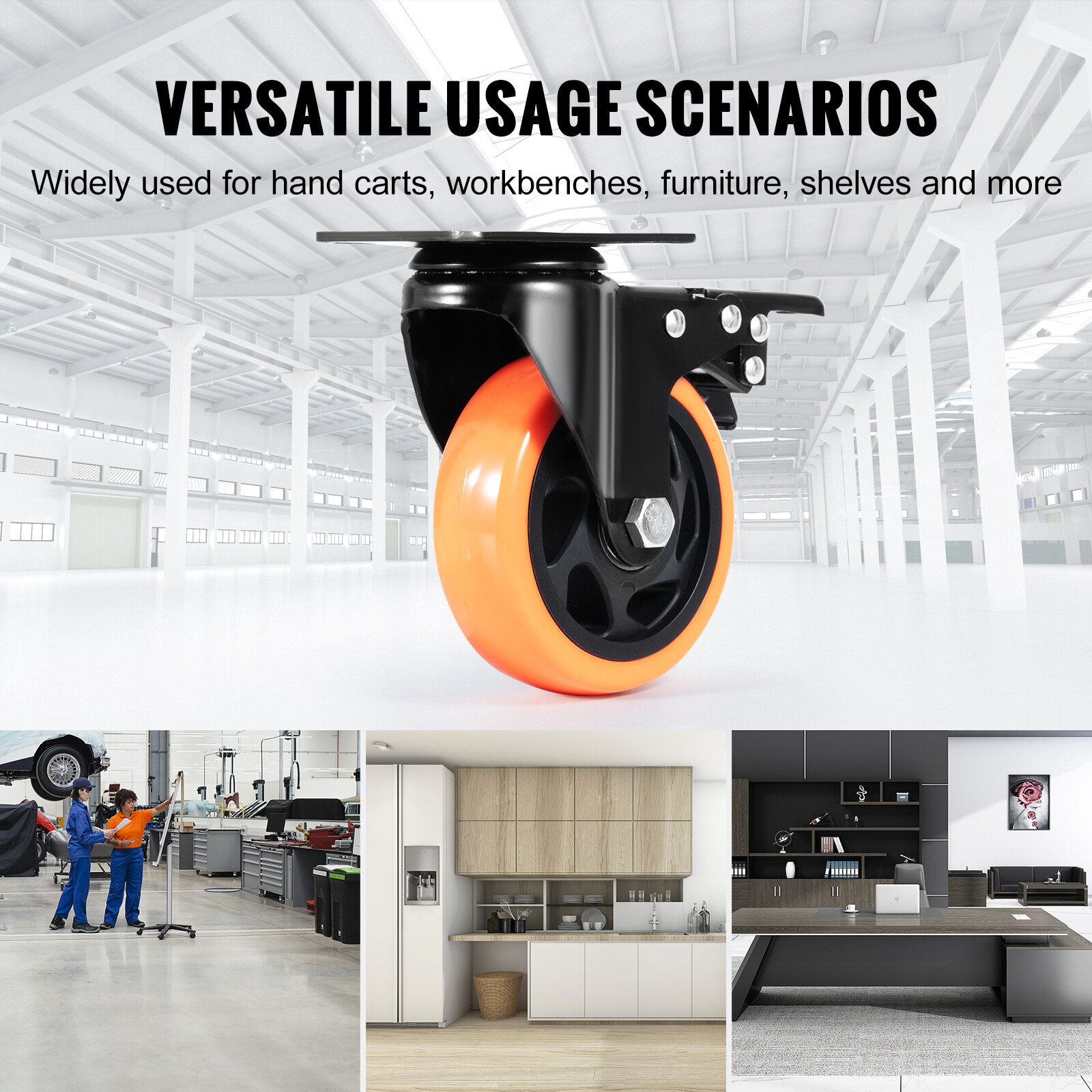 VEVOR 4 Pack 4" Caster Wheels Swivel Plate Polyurethane Heavy Duty Casters