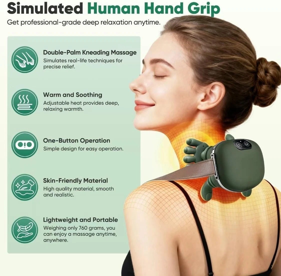 Bionic Heated Massager, Portable Shiatsu Neck and Back Massager, for Pain Relief
