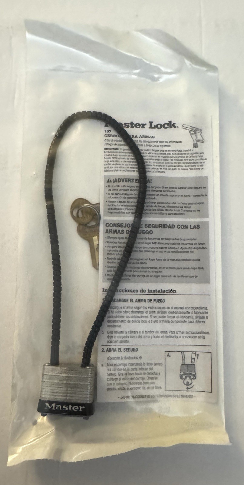 Gun Cable Lock Master Lock #107 2 Keys Factory Sealed