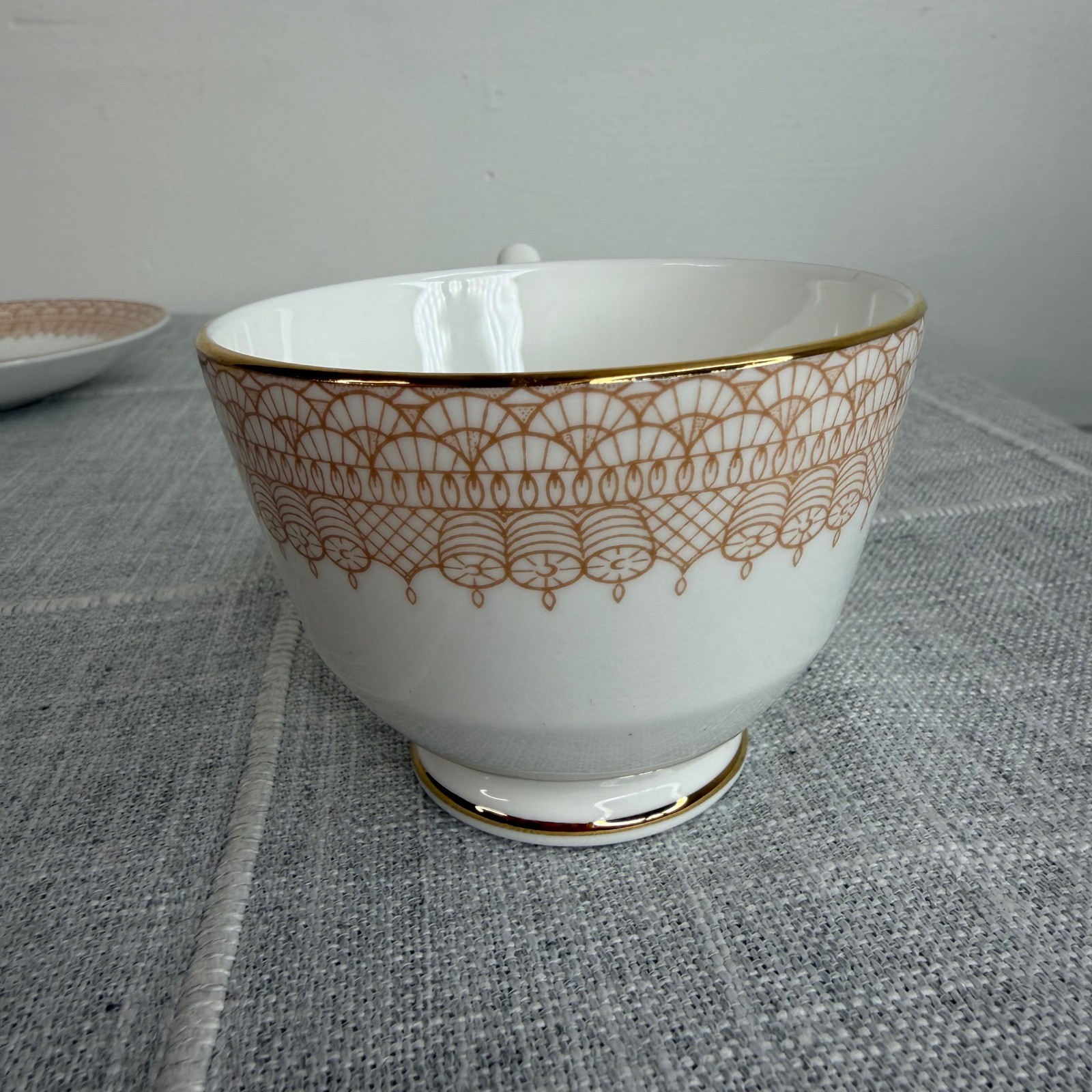 Crown Staffordshire Classic Footed Cup And Saucer Gold Lace White & Gold