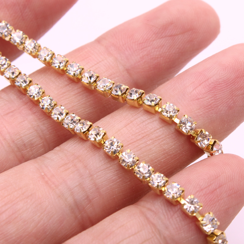 10 Yards Crystal Glitter Rhinestones Chain Silver & Gold DIY Sewing Accessories