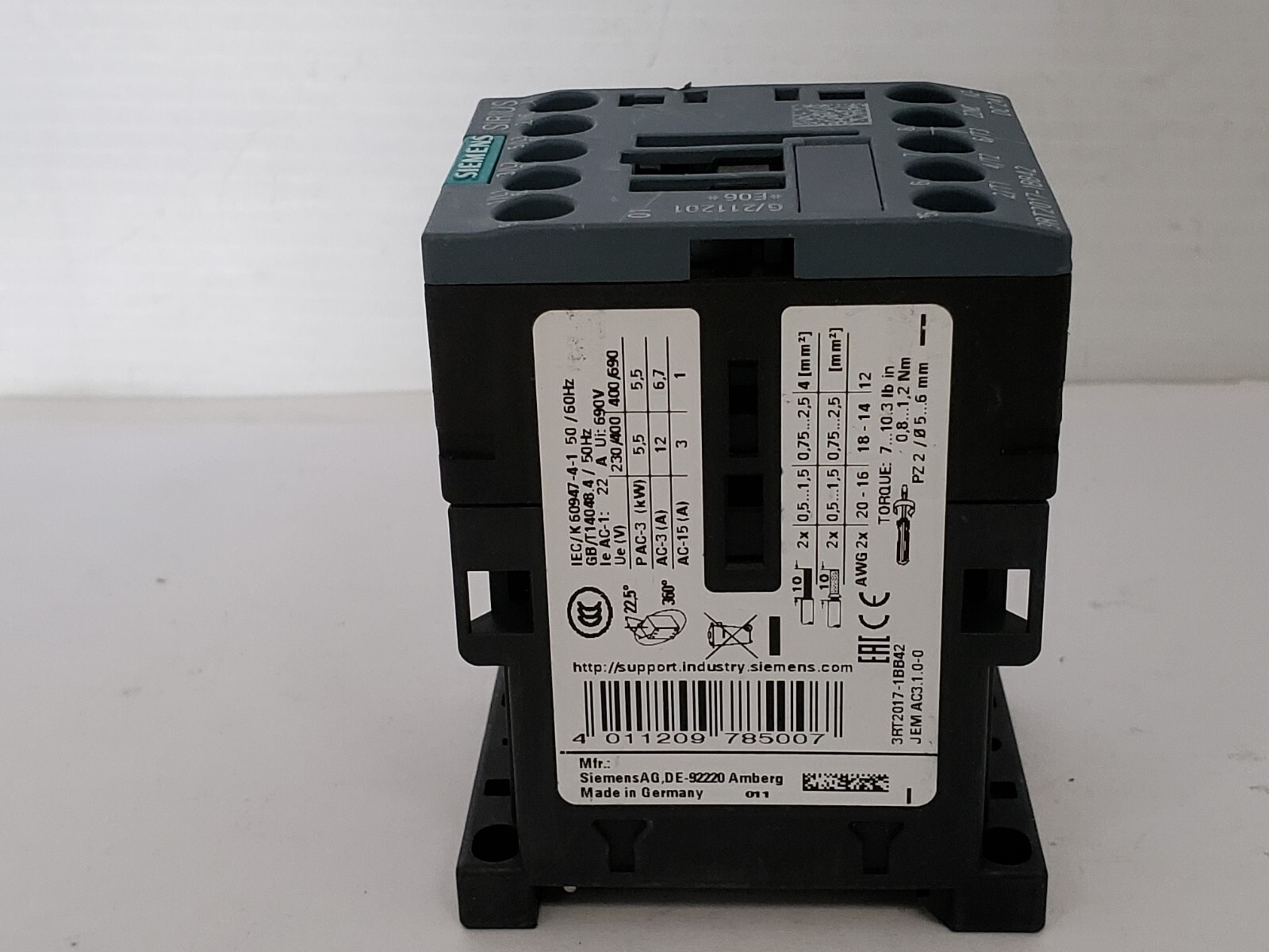 SIEMENS 3RT2017-1BB42 CONTACTOR 24VDC COIL NNB