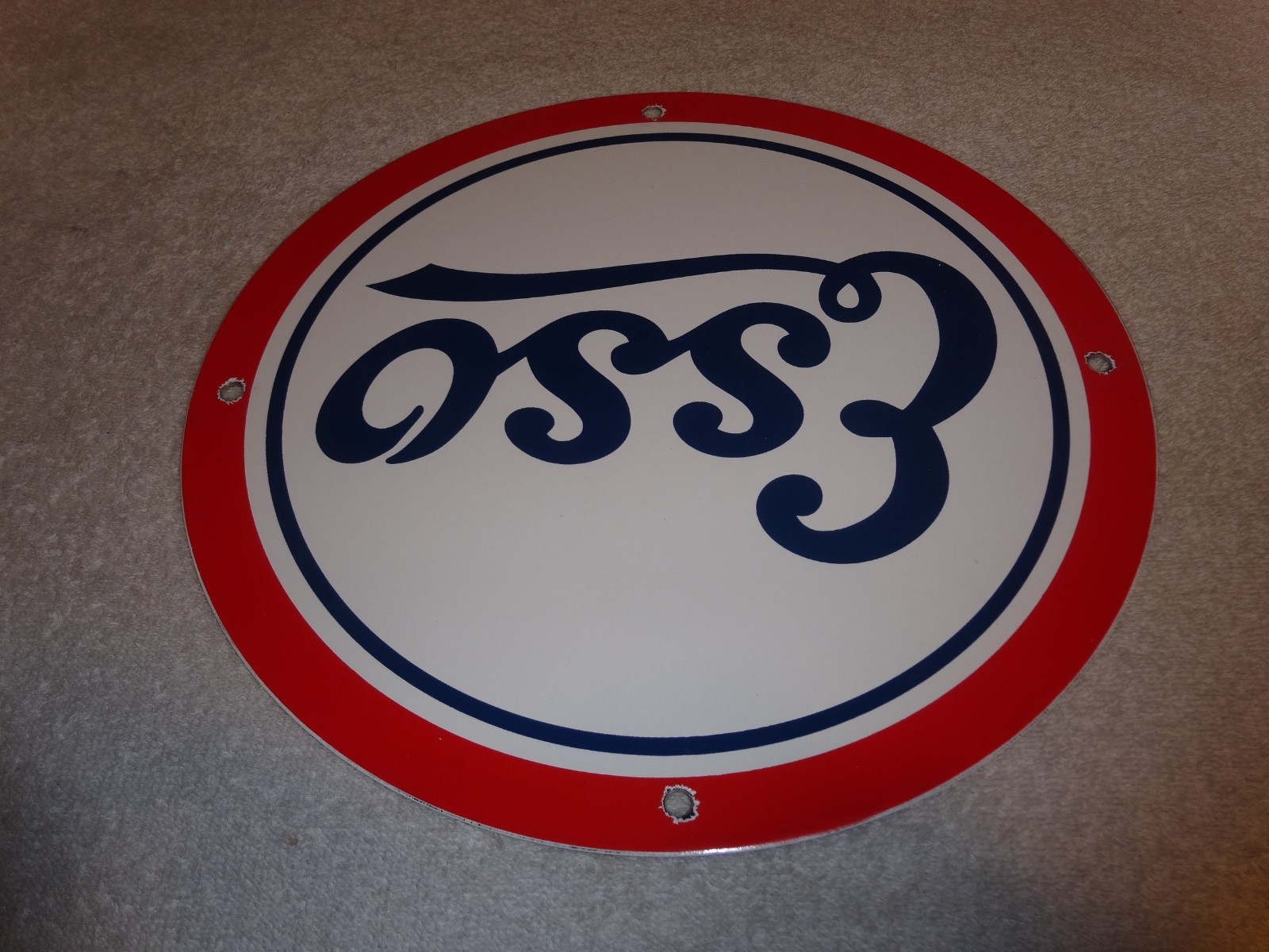 VINTAGE ESSO GASOLINE CURSIVE PORCELAIN METAL SERVICE STATION GASOLINE OIL SIGN!