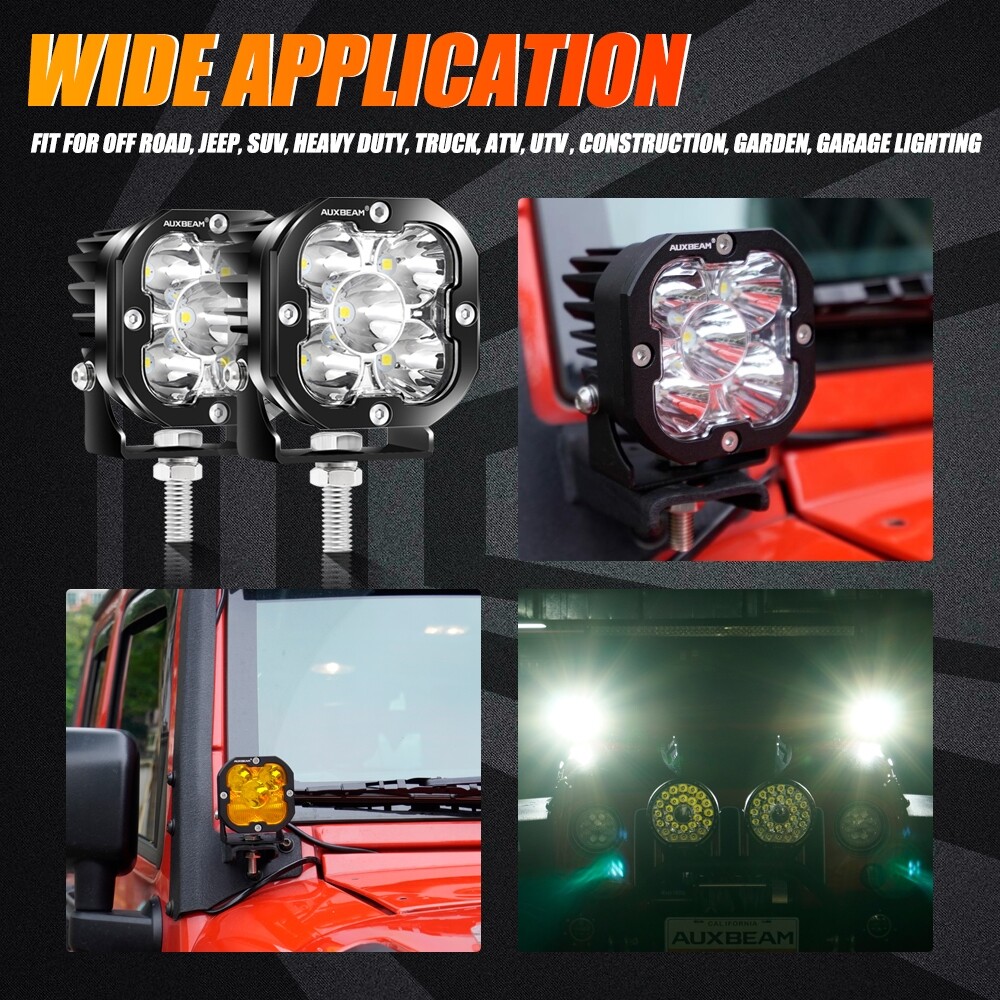 AUXBEAM 3 inch 80W LED Work Light Bar Pods Dual Color For Polaris RZR XP1000 900
