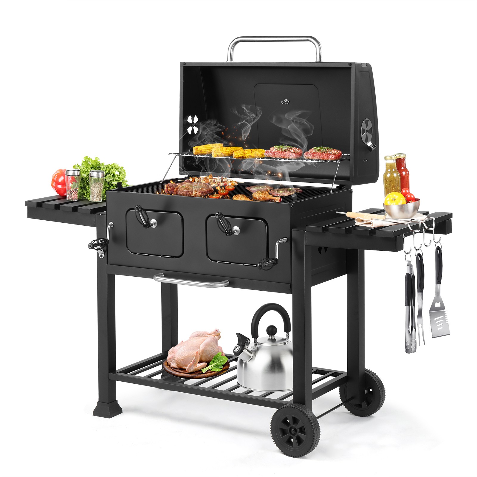 Garden Heavy-Duty Oversize Charcoal Gril Outdoor Liftable BBQ Barbecue Backyard