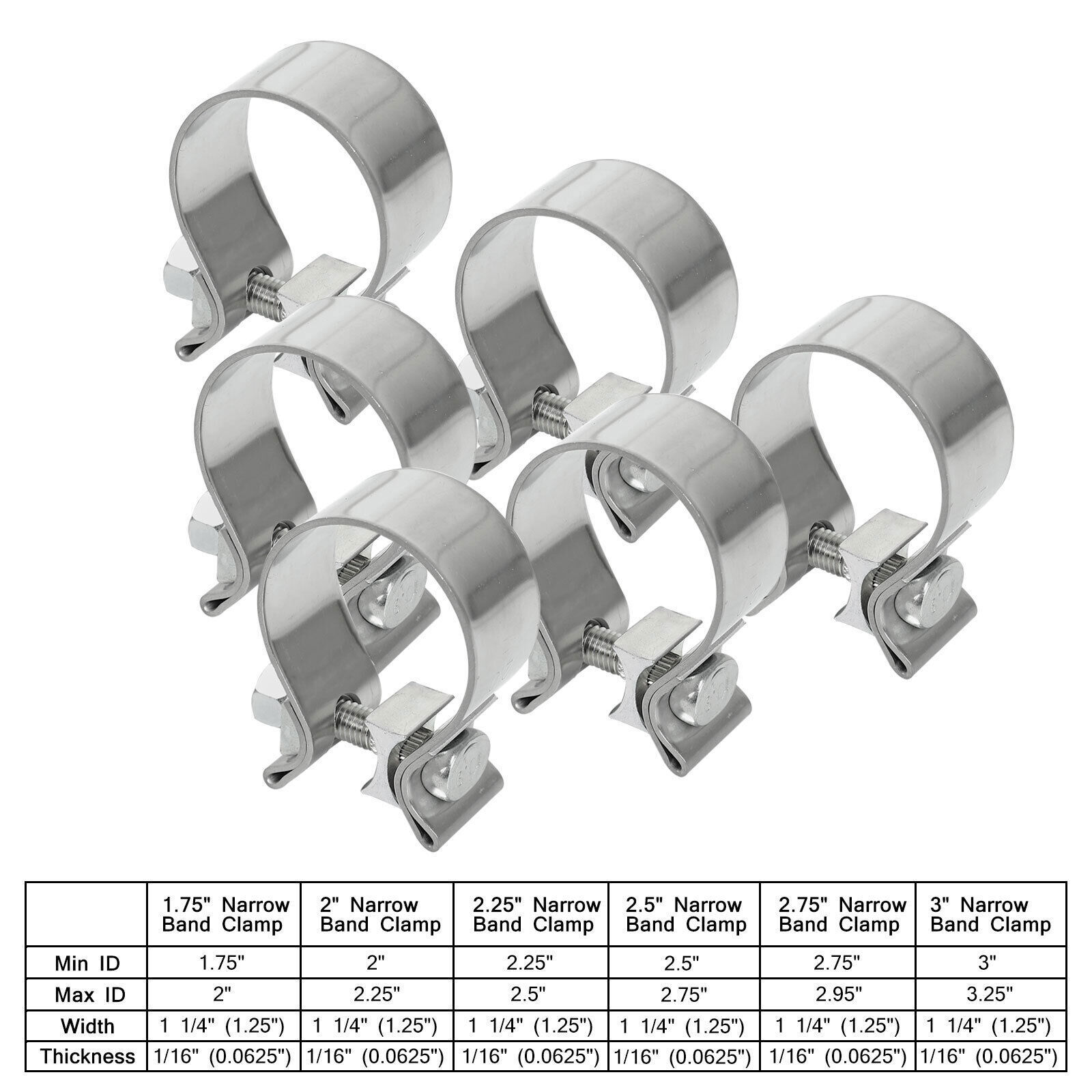 2PCS 2.5 Inch Exhaust Clamp,2 1/2" Narrow Band Muffler Clamp Stainless Steel