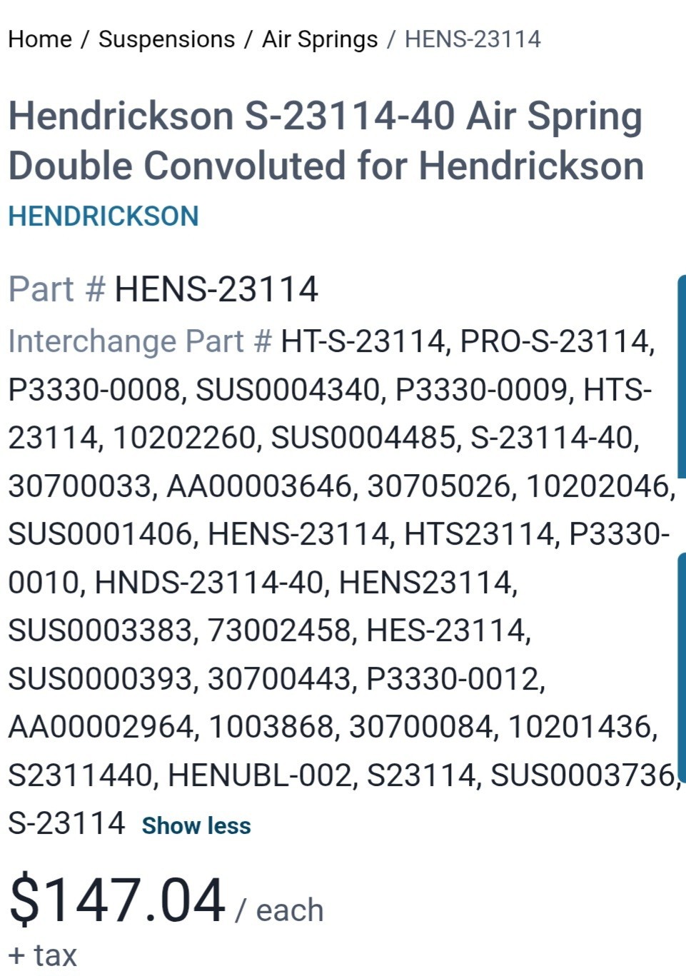 2- Hendrickson 23114-40 Double Convoluted Air Spring Suspension Bag W01-455-8148
