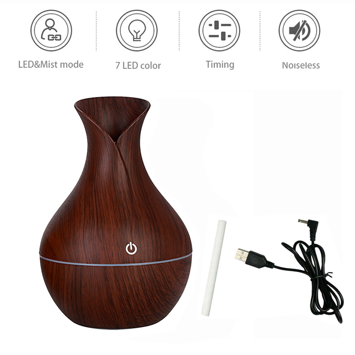 Essential Oil Diffuser Humidifier Aromatherapy Walnut Wood Grain Vase Aroma LED