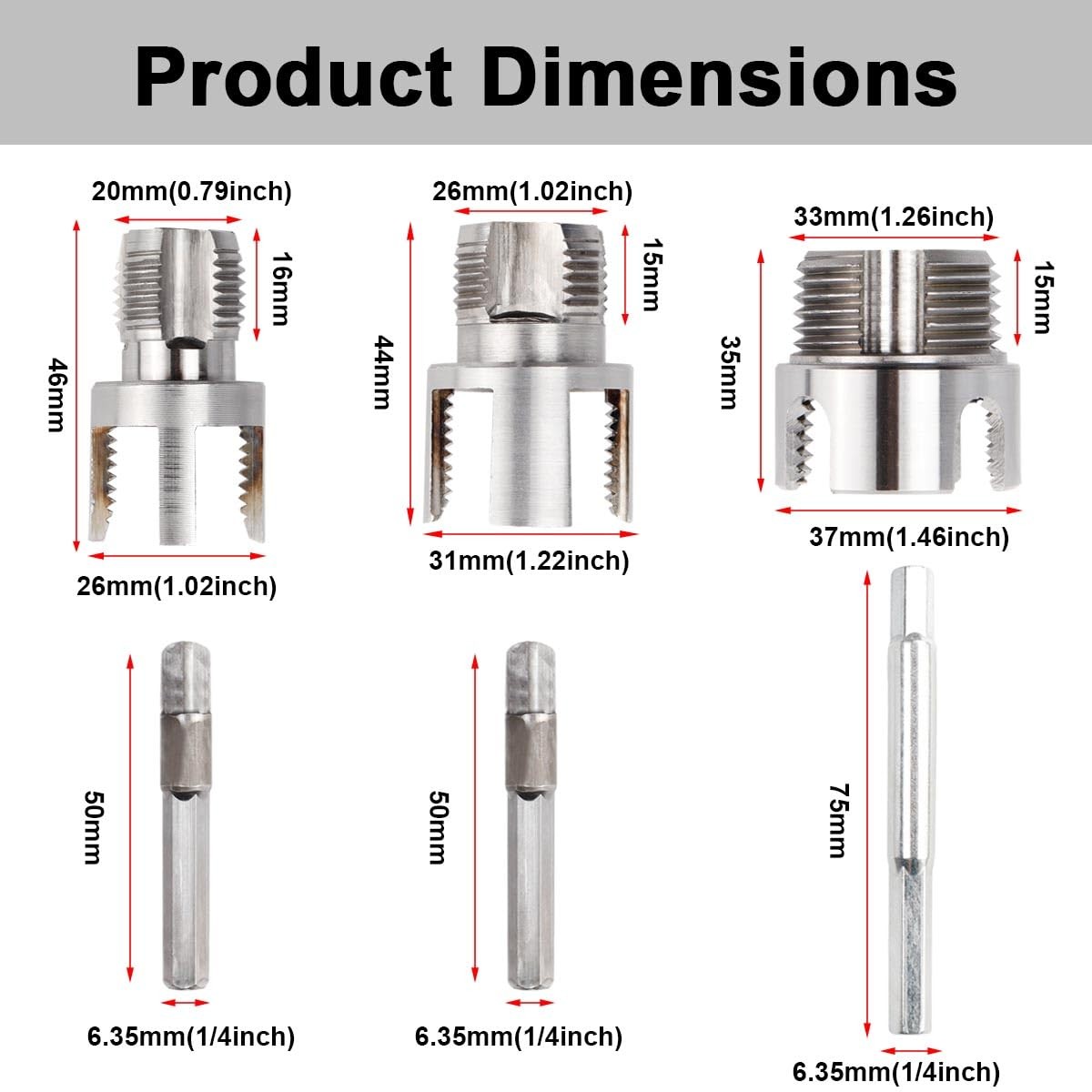 3Pcs PVC Pipe Threader Kit 1/2" 3/4" 1" NPT, Integrated Internal & External Pipe