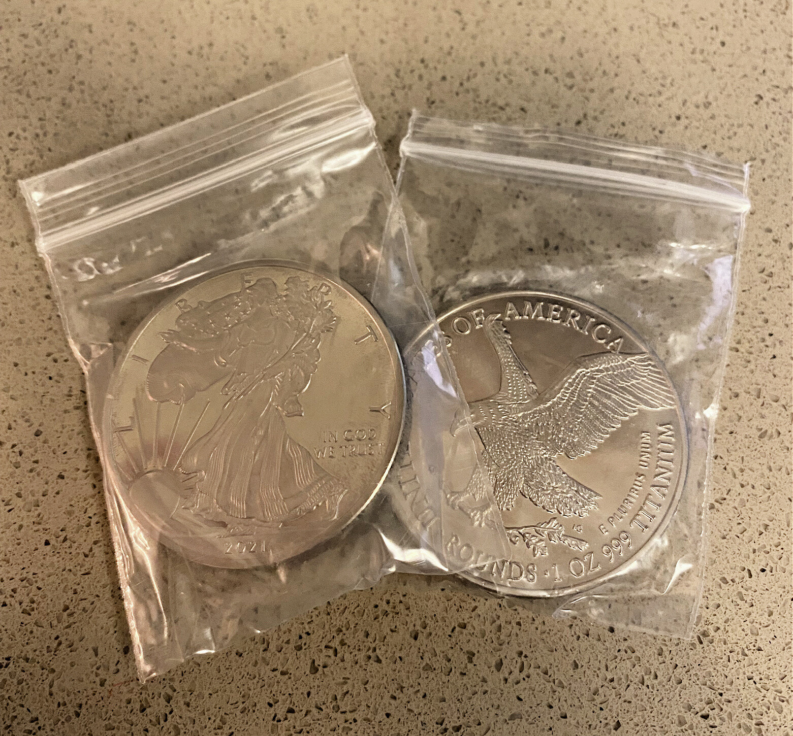 TWO 1 TROY OUNCE/OZ .999 Pure TITANIUM Metal Walking Liberty/Eagle Rounds/coins