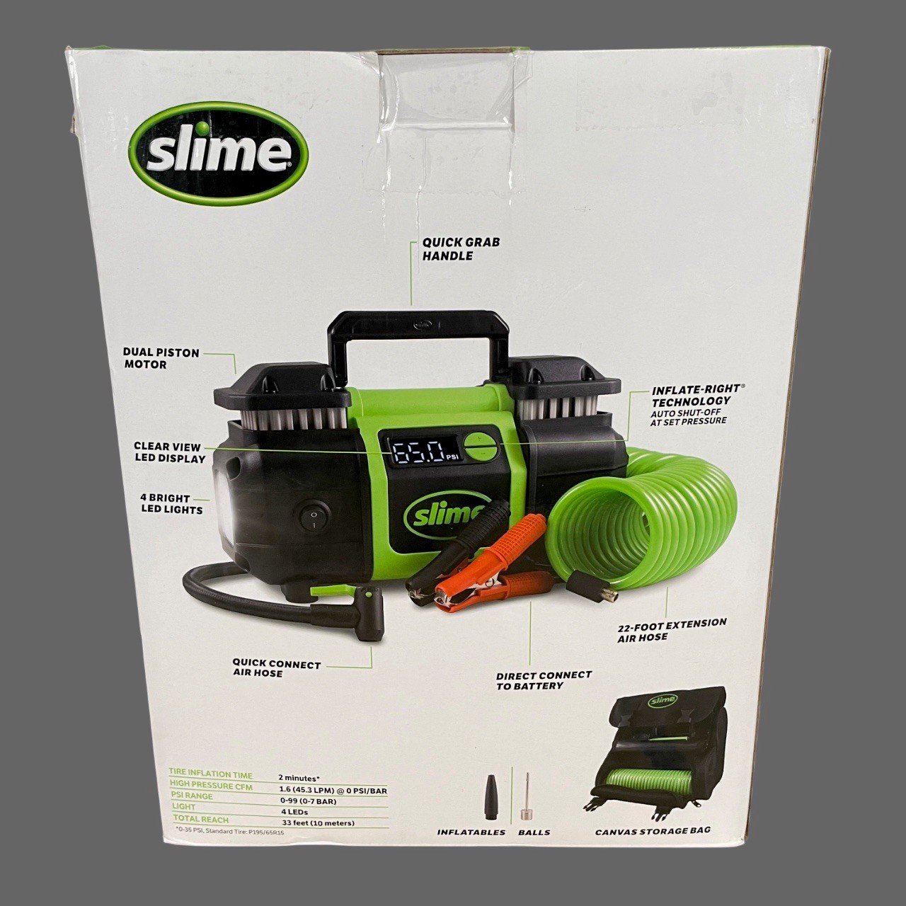 Slime Super Duty Pro Power Tire Inflator 40083 Dual Piston 12V Auto Shut Off New