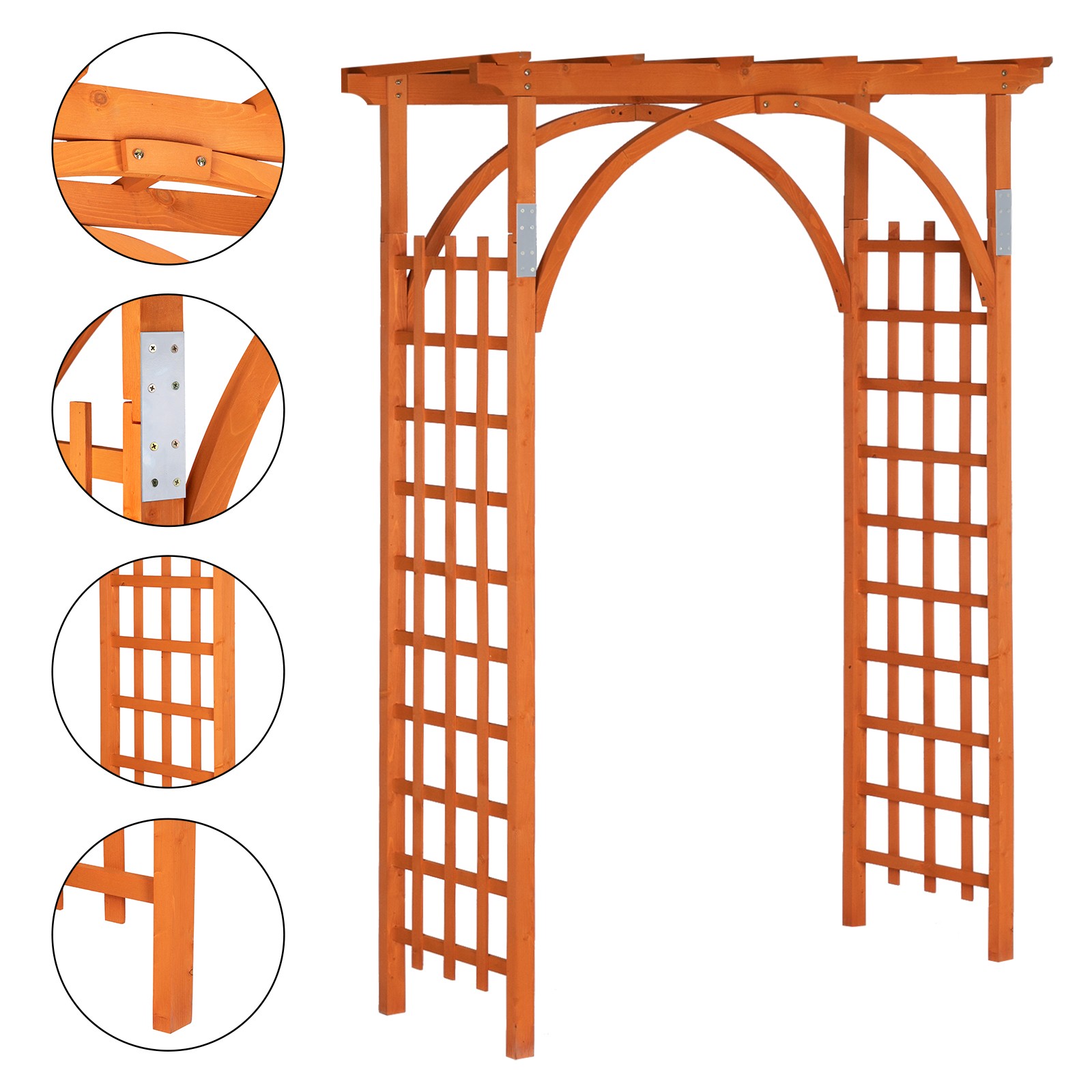 Outdoor Wooden Cedar Arbor Arch Pergola Trellis Garden Yard Lattice, Teak Color