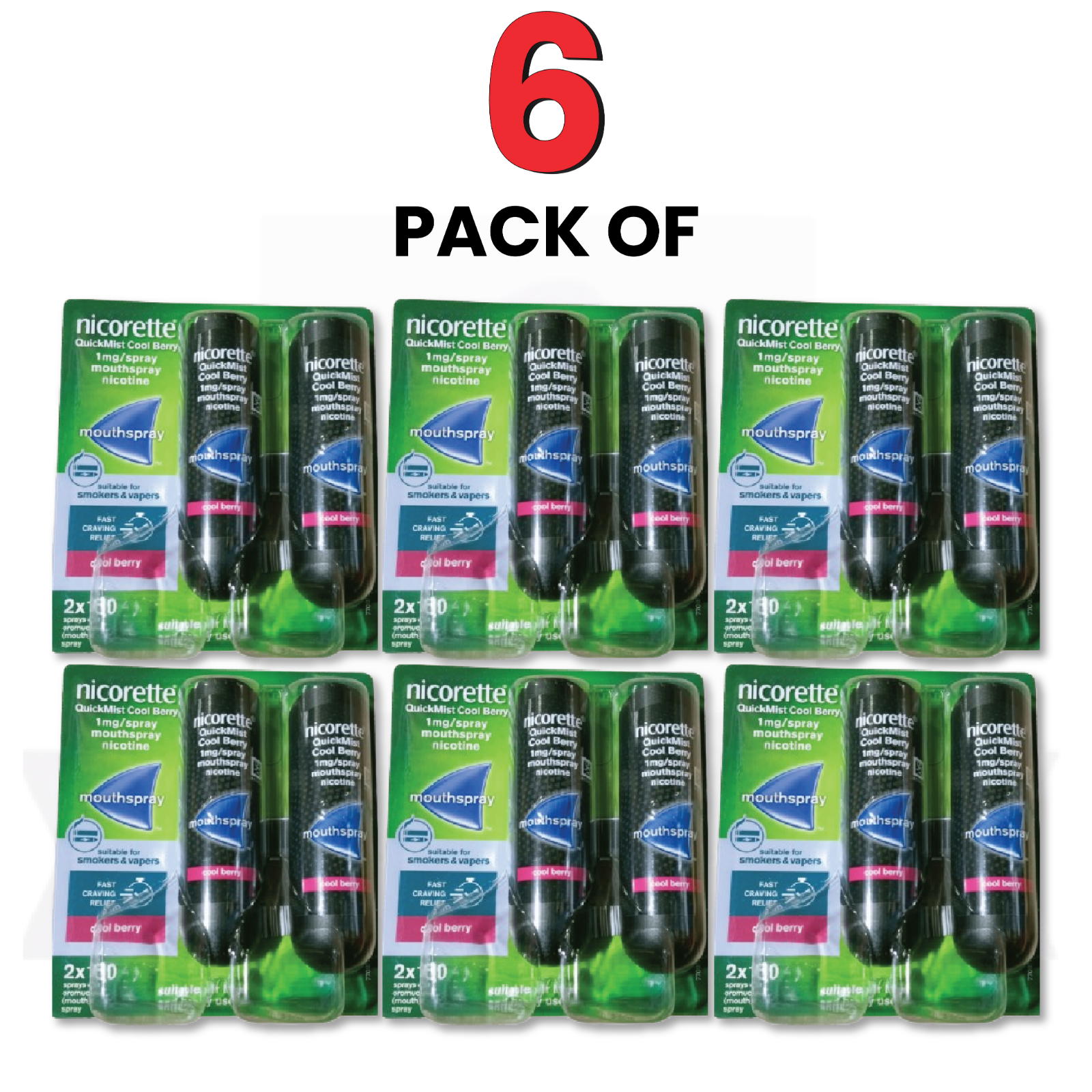 6X Nicorette Mouthspray Quickmist Berry 1mg 13.2ml X 2ct-PACK 6-FREE SHIP