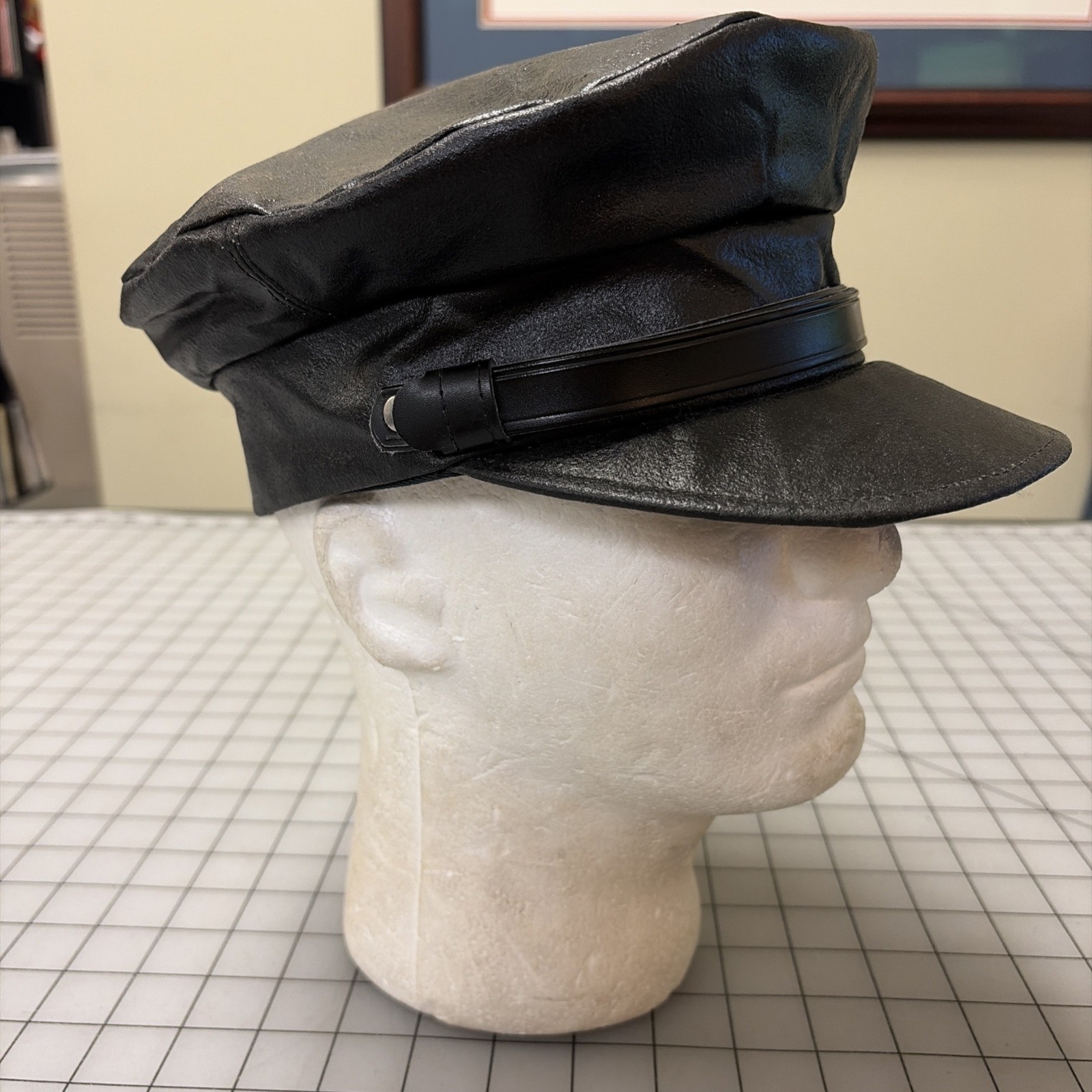 Great Repro Civil War era Man's Black Rubberized Wheel Cap, SZ 7 1/4 - Film Used