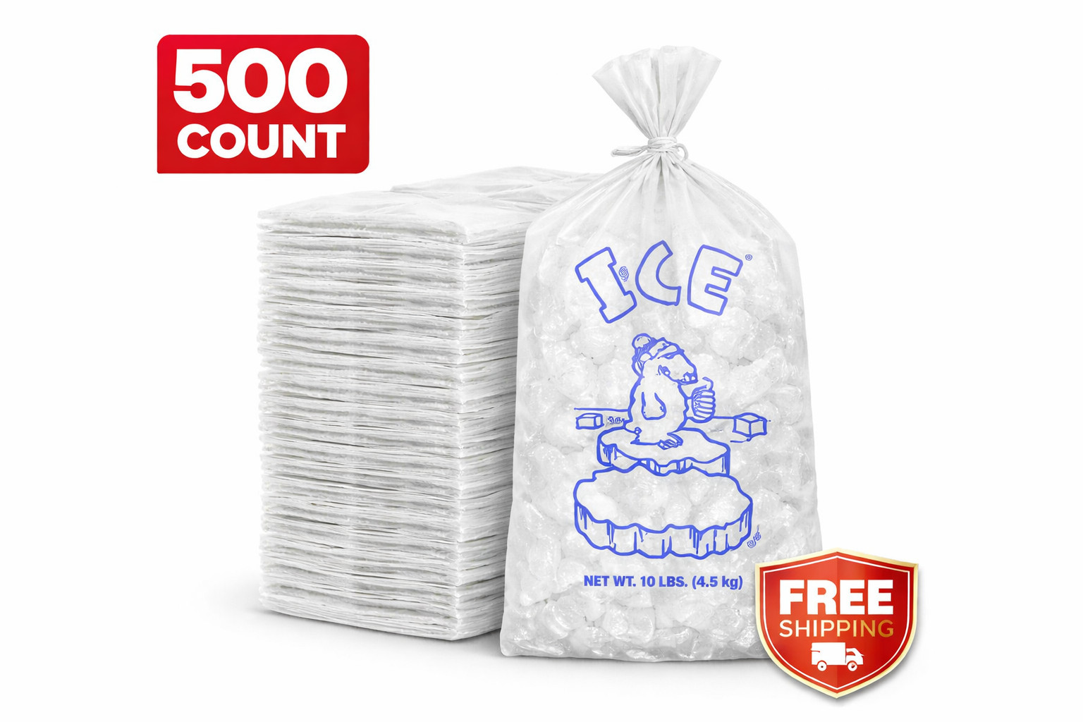 10 lb Ice Bags Drawstring Clear Plastic Heavy Duty 100 500 1000 Bulk FAST SHIP