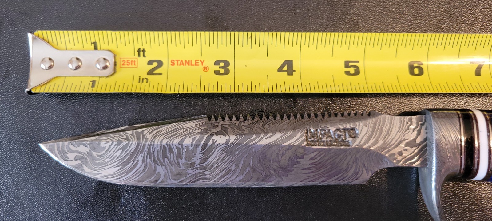 Impact Cutlery Custom Damascus Hunting Knife Engraved Blue Resin handle- 2399