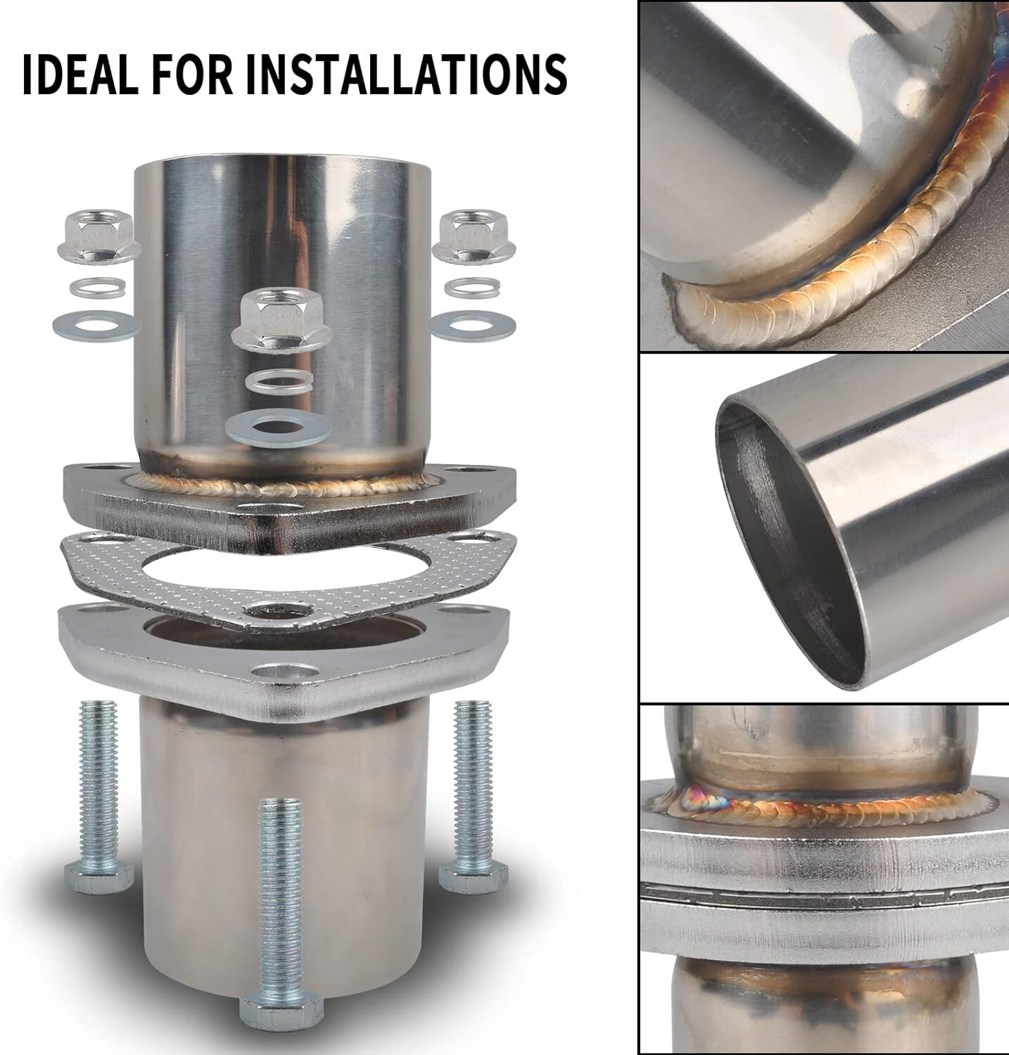 3 BOLTS 2.25" OD Universal Quick Fix Exhaust Triangle Flange Repair Pipe Kit