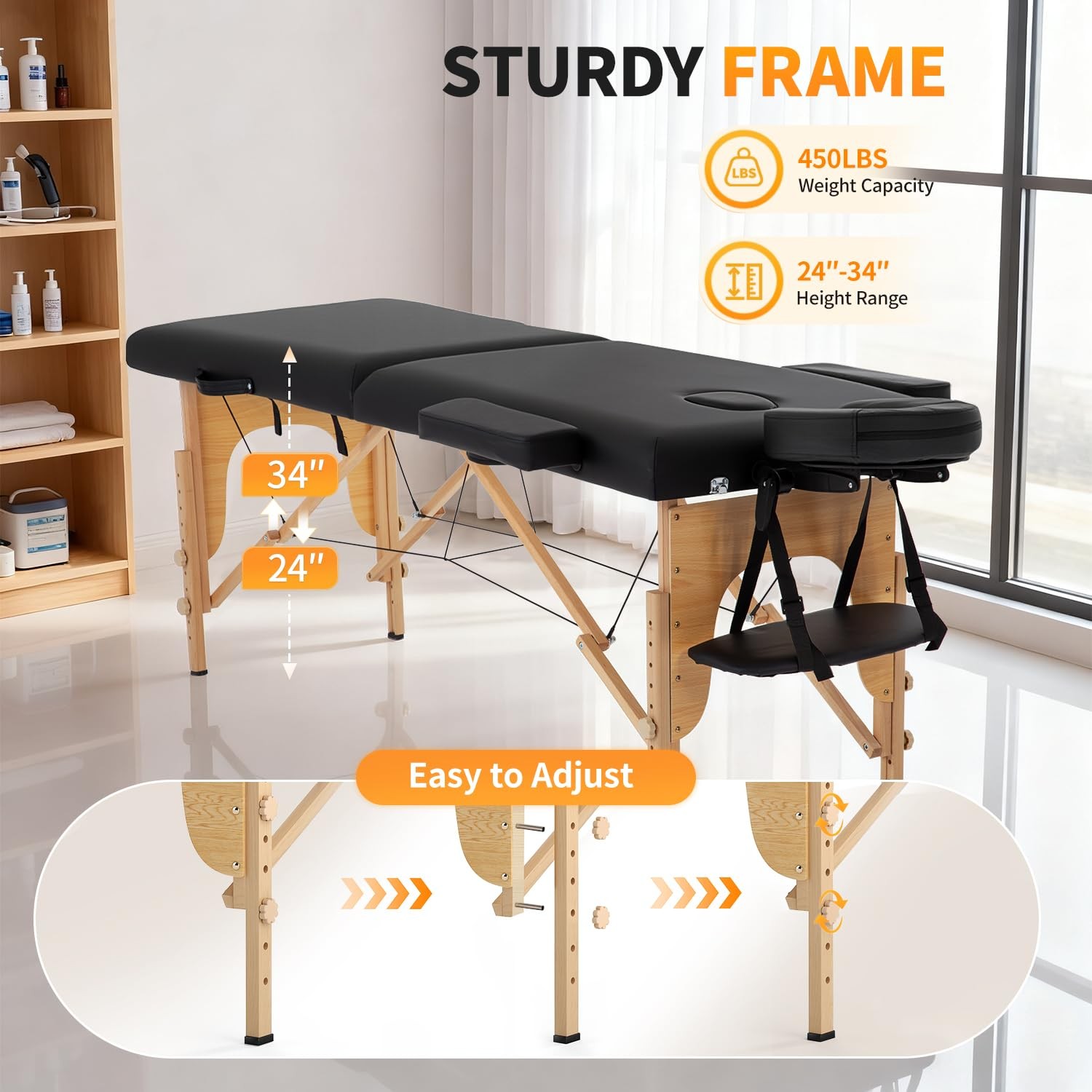 Massage Bed Portable Massage Table 24 inch Wide Lash Bed Height Adjustable 2 ...