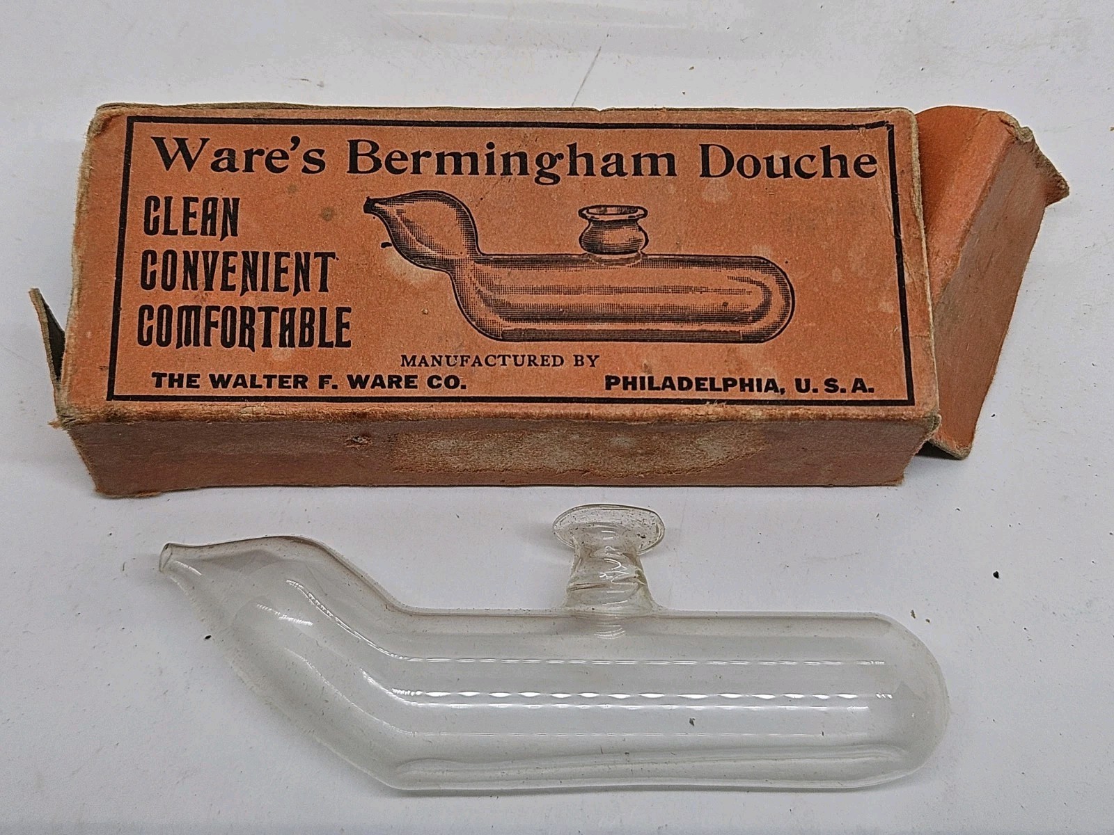 Pair of Antique Victorian Glass Nasal Douche Medical Devices with Original Boxes