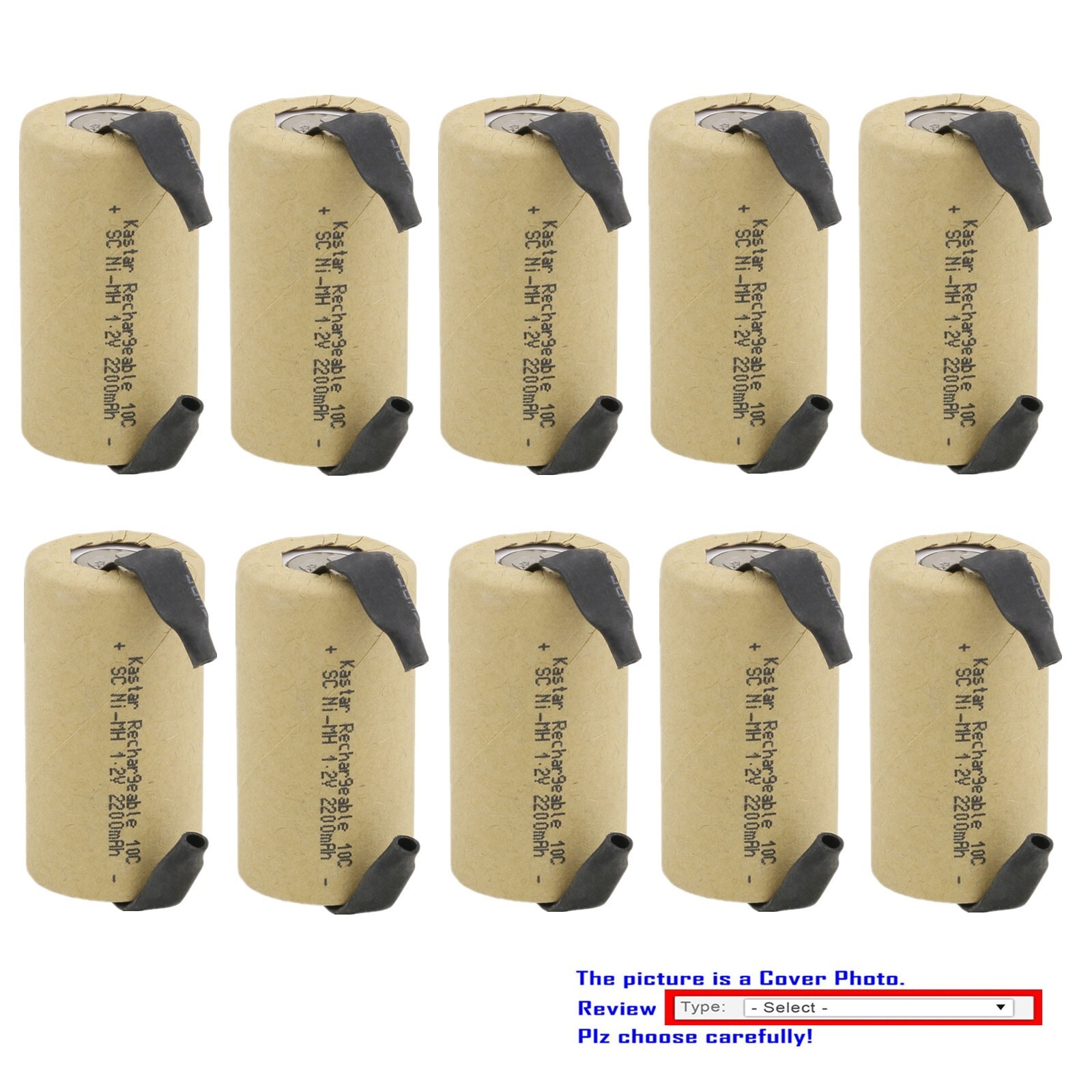 Kastar Ni-MH 1.2V 2200 mAh  Battery With Tabs for NiCD Paper Wrapped Sub-C Cell