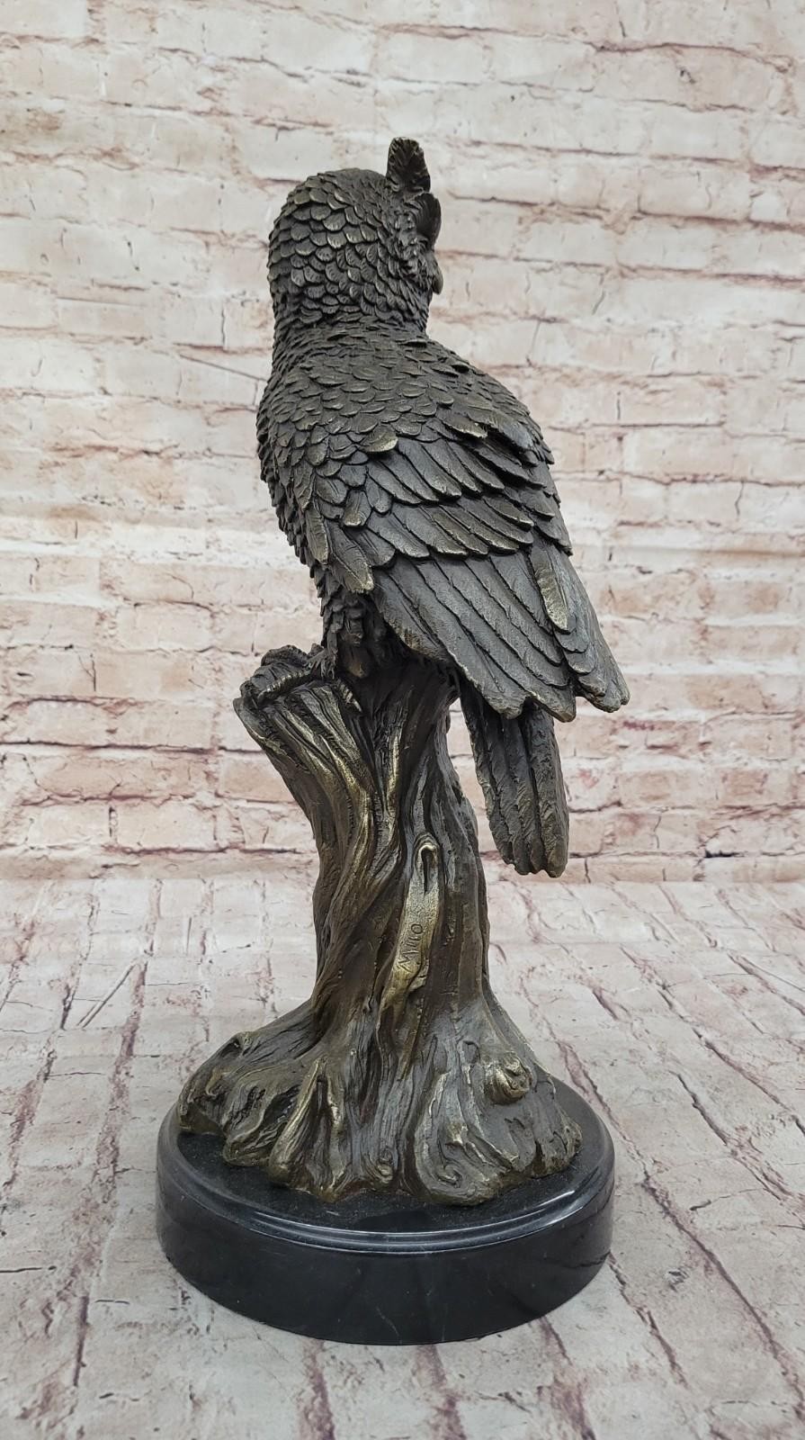 Bronze Statue Owl Marble Base Bird Sculpture Hot Cast Figurine Art Home Gift