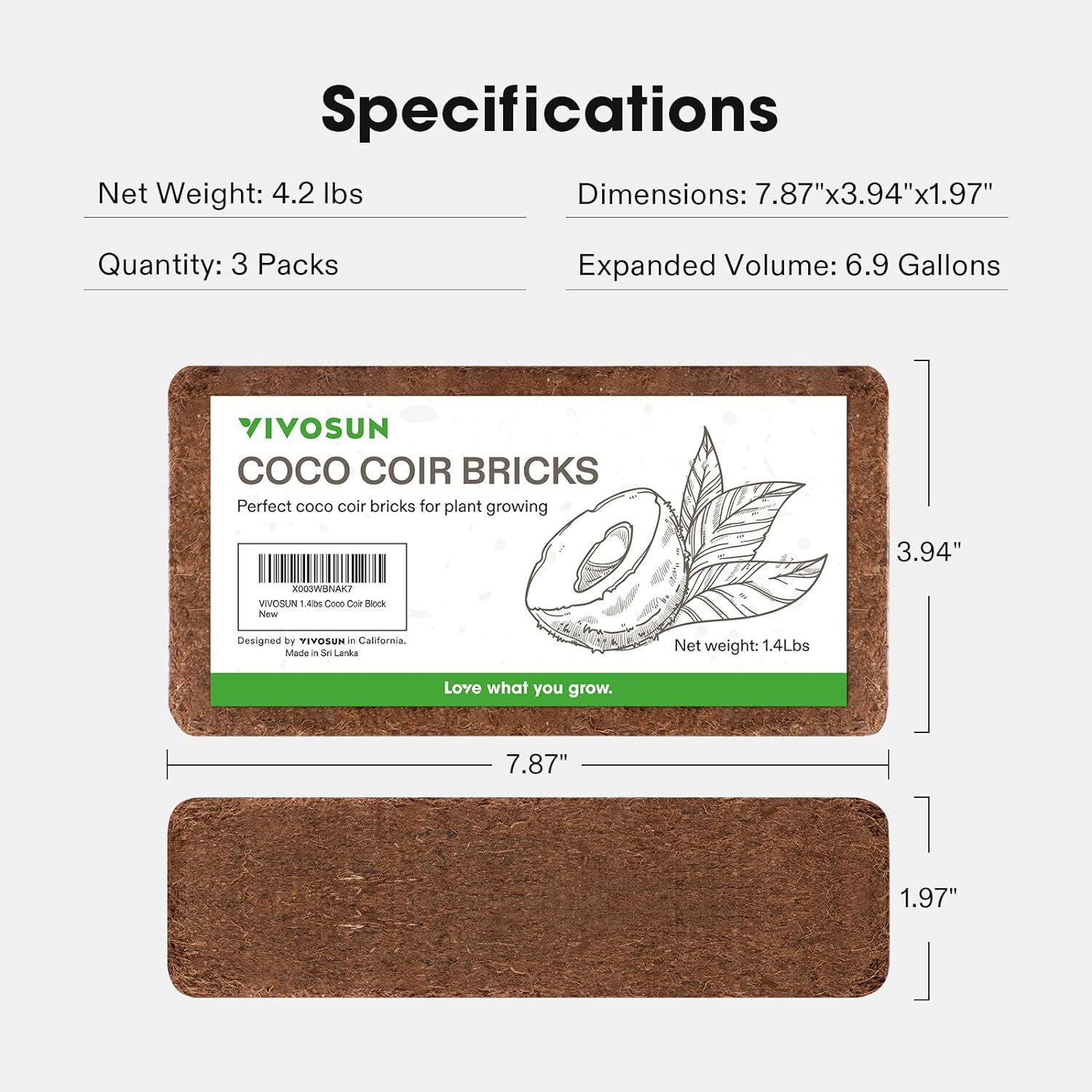 VIVOSUN Coco Coir Brick,100% Natural Organic Compressed Coconut Coir PH Balance