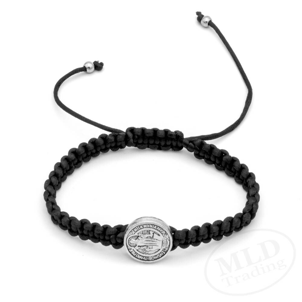 Silver Saint St Benedict Medal Black Unity Bracelet Pulsera De San Benito