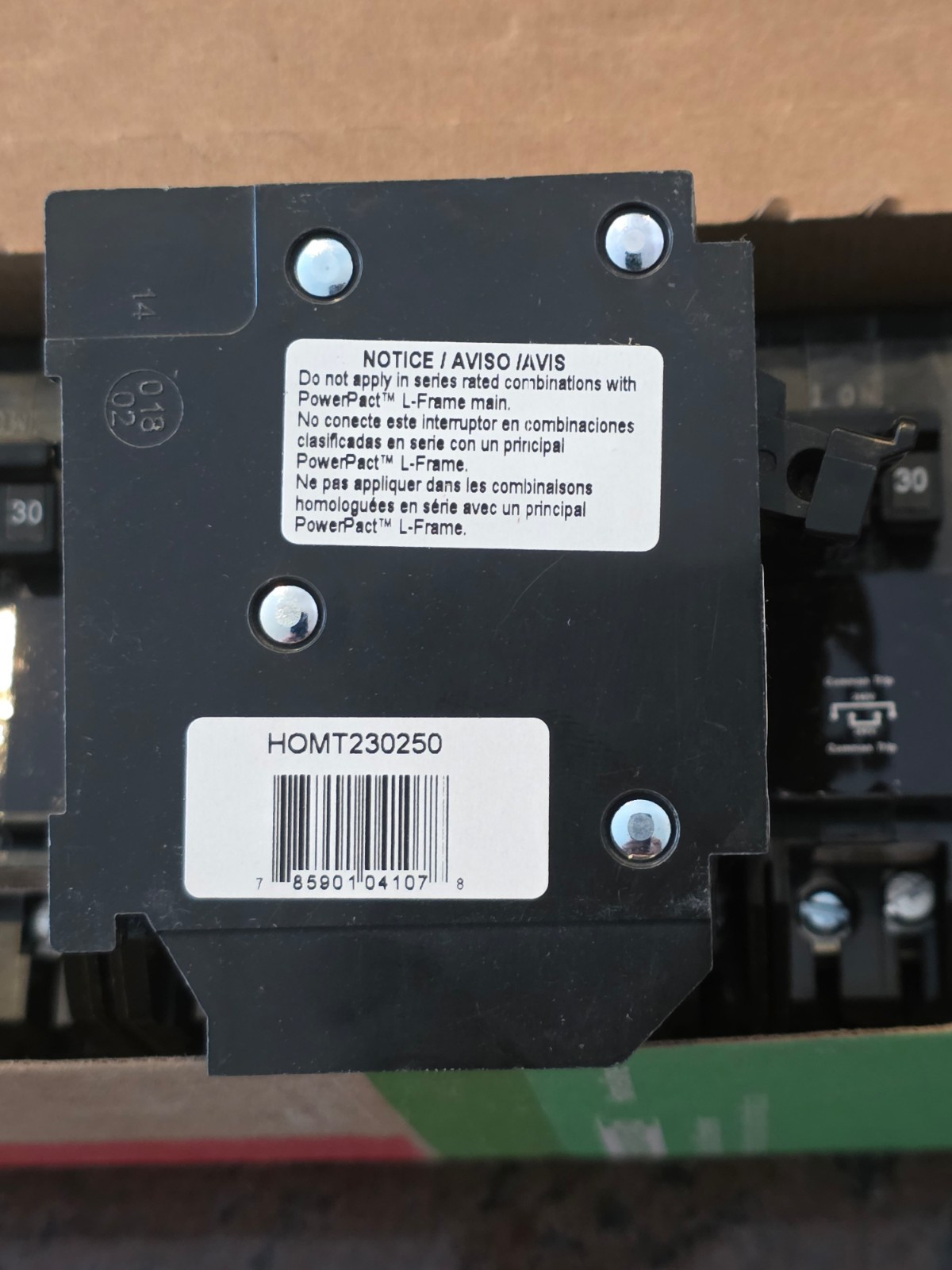 Homeline HOMT230250CP 1 30 Amp and 1 50 Amp 2 Pole Quad Tandem Circuit Breaker